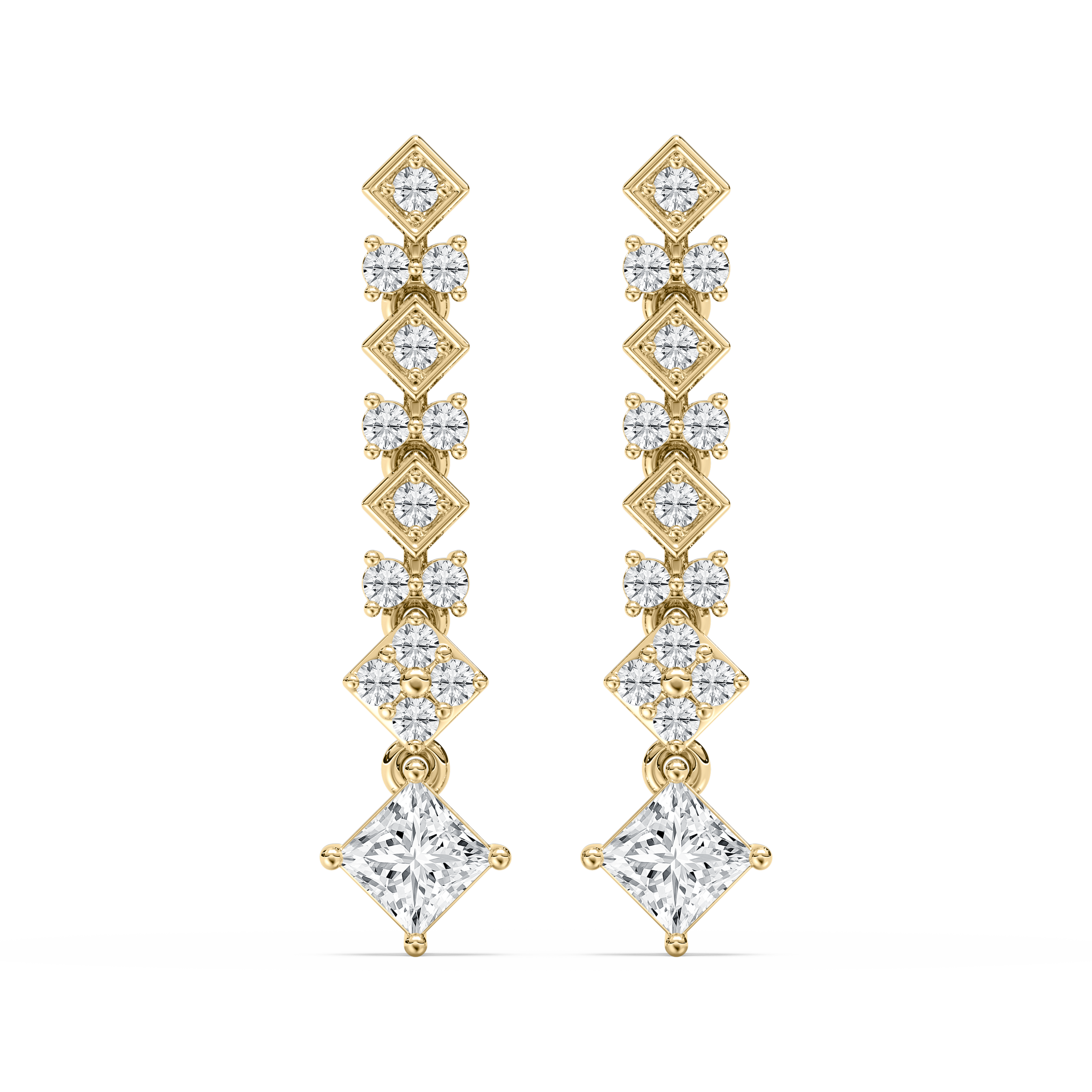 Princess And Round Diamond Dearly Embrace Dangler Earring