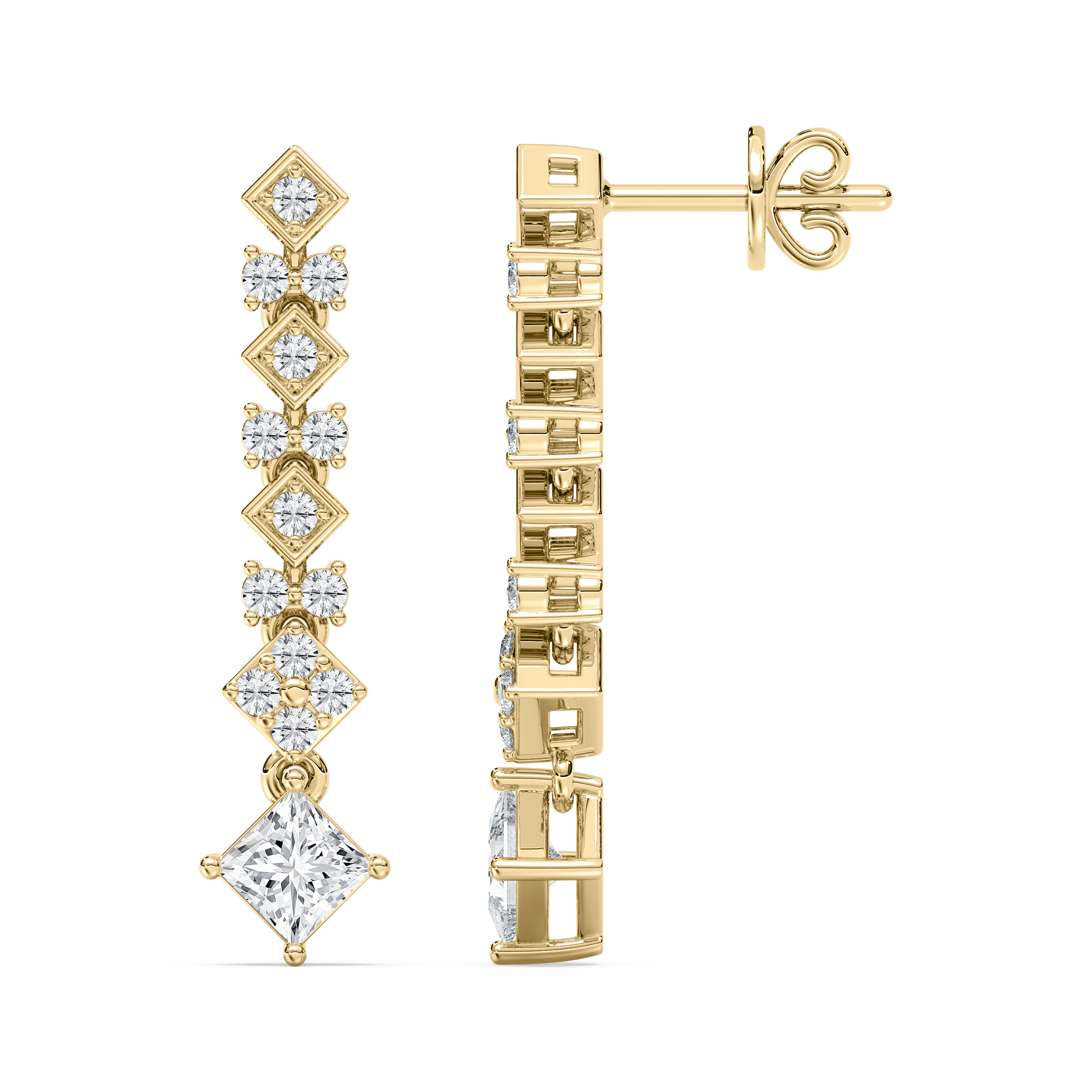 Princess And Round Diamond Dearly Embrace Dangler Earring