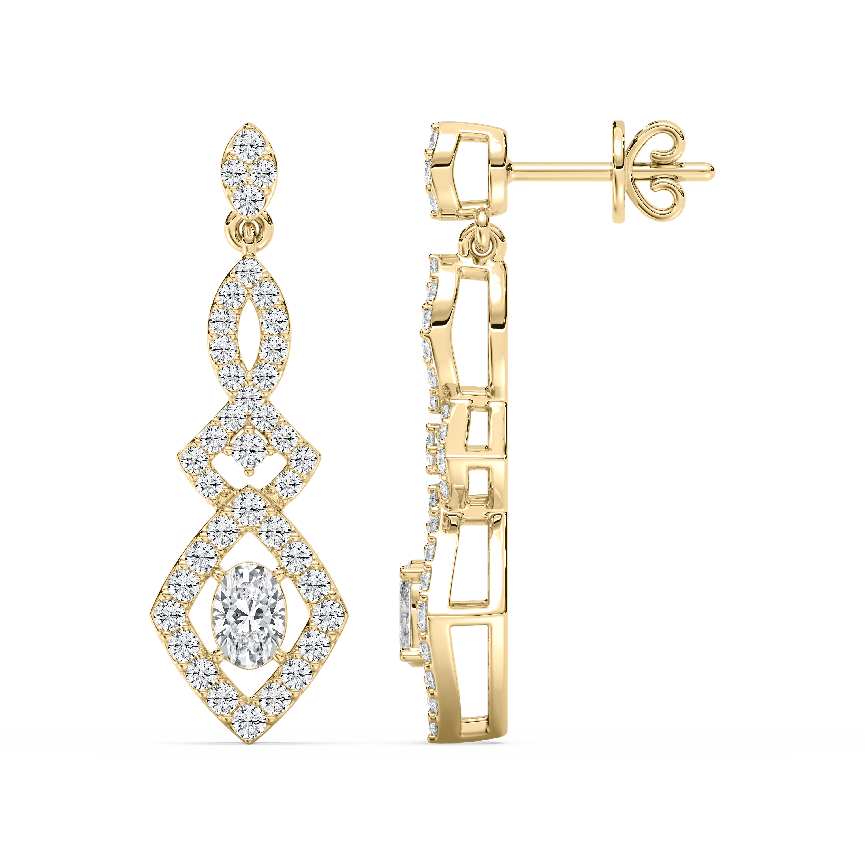 Oval And Round Diamond Eillinor Fashion Earring
