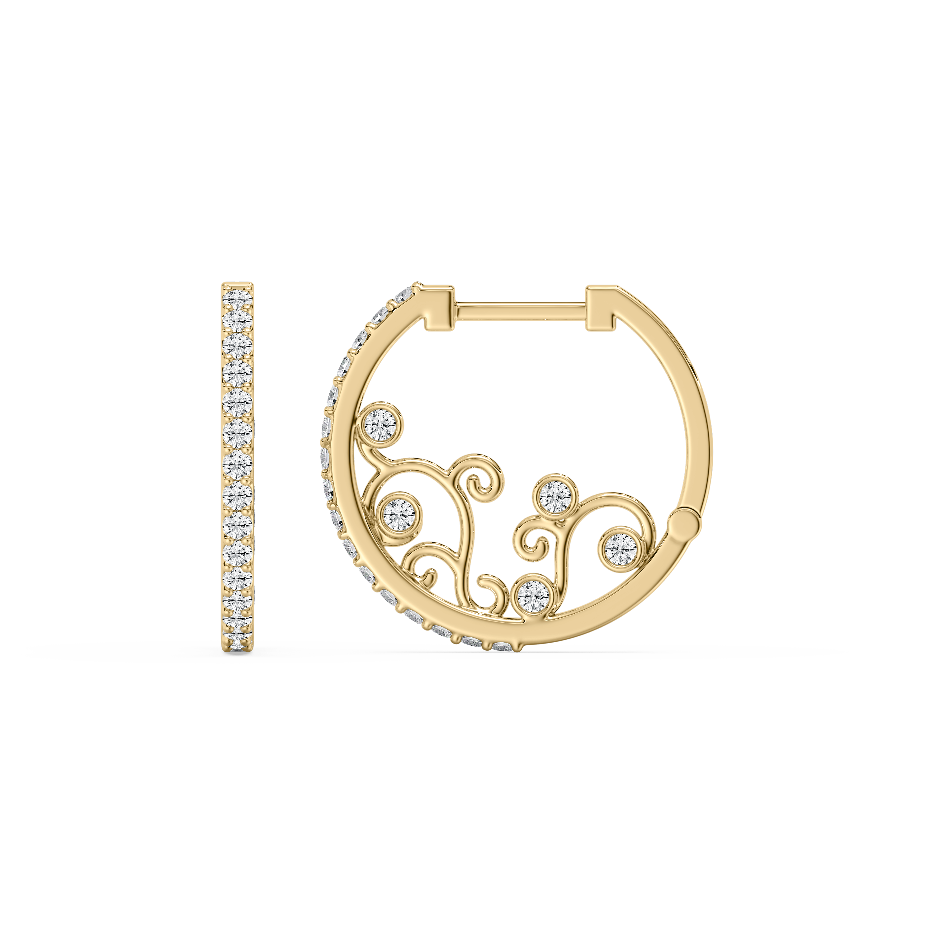 Hellena Side Design Round Diamond Hoops Earring