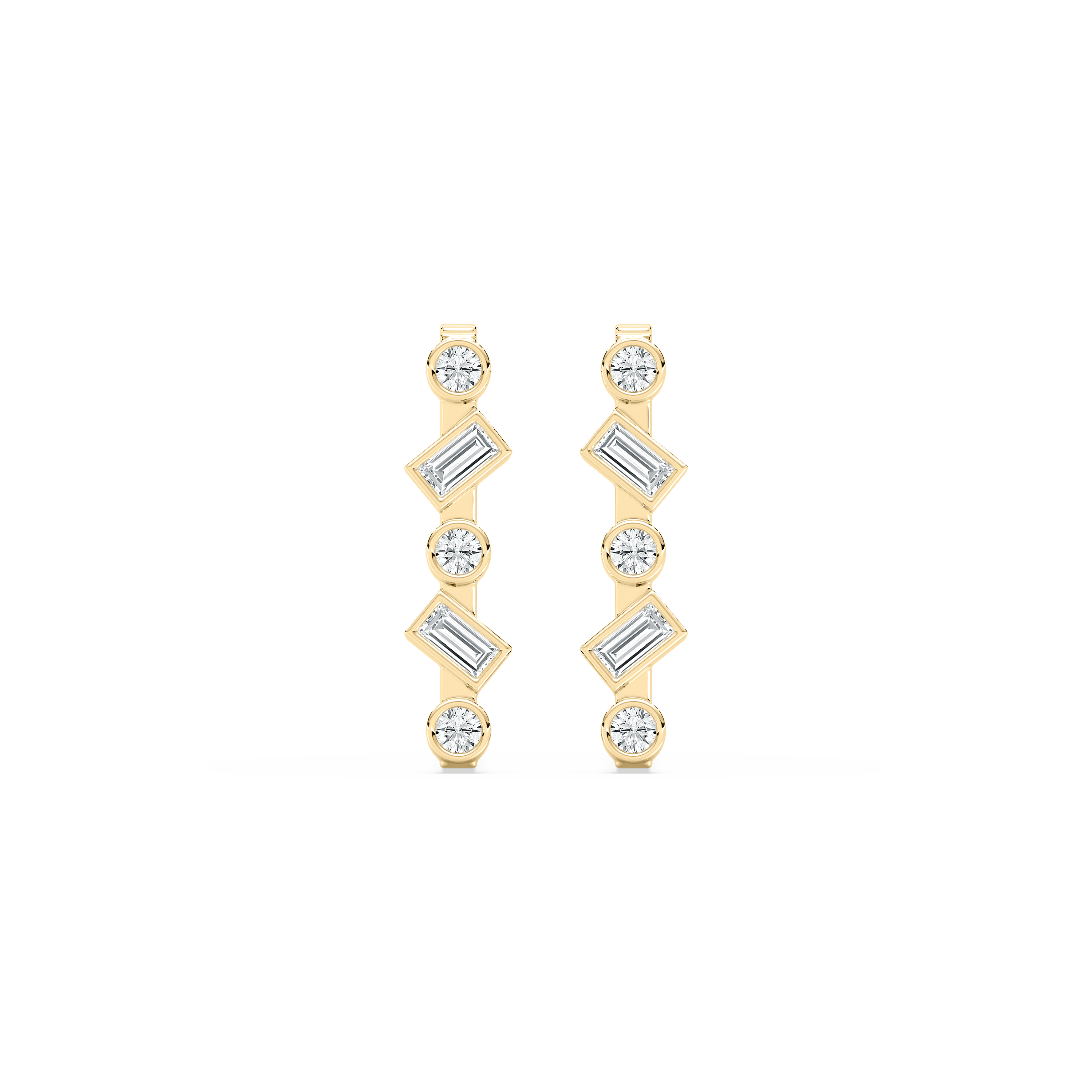 Round And Baguette Diamond Twisted Hoops Earring