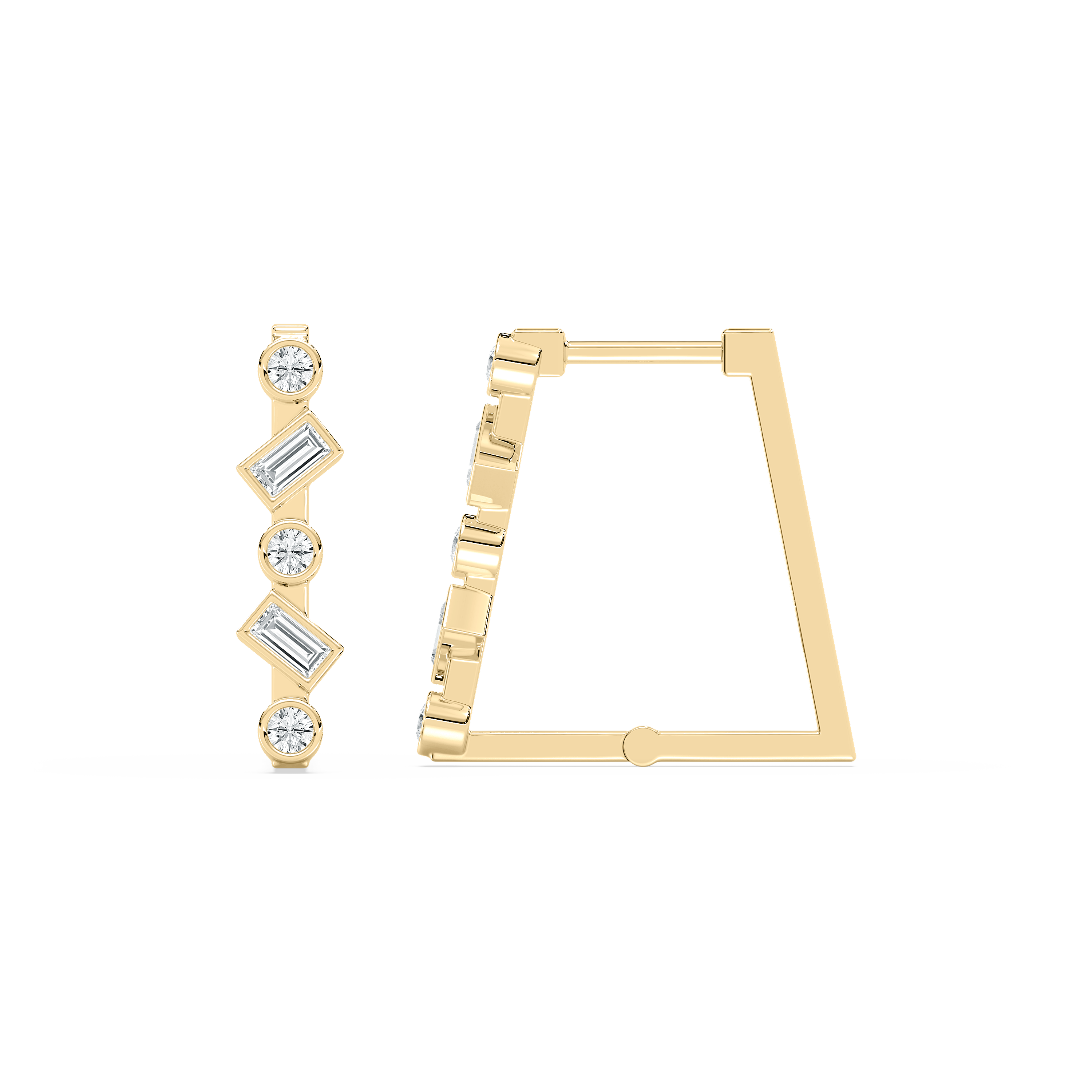 Round And Baguette Diamond Twisted Hoops Earring