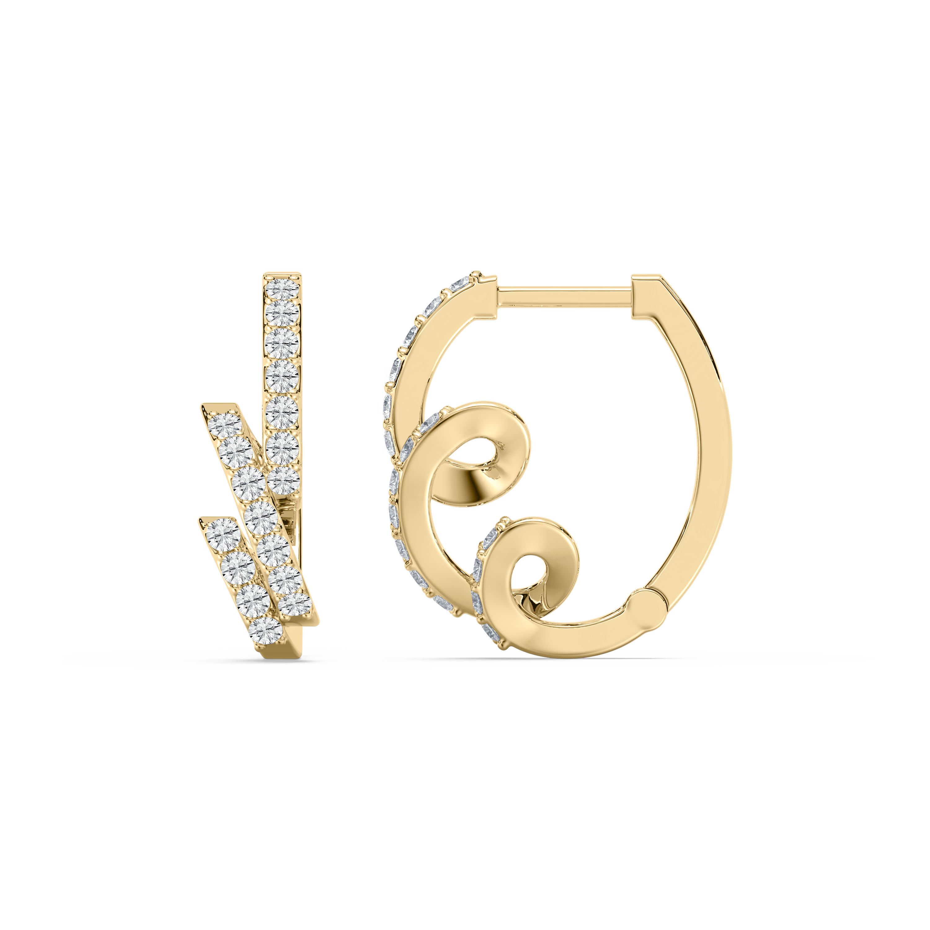 Round Diamond Curvy Shape Hoop Earring 
