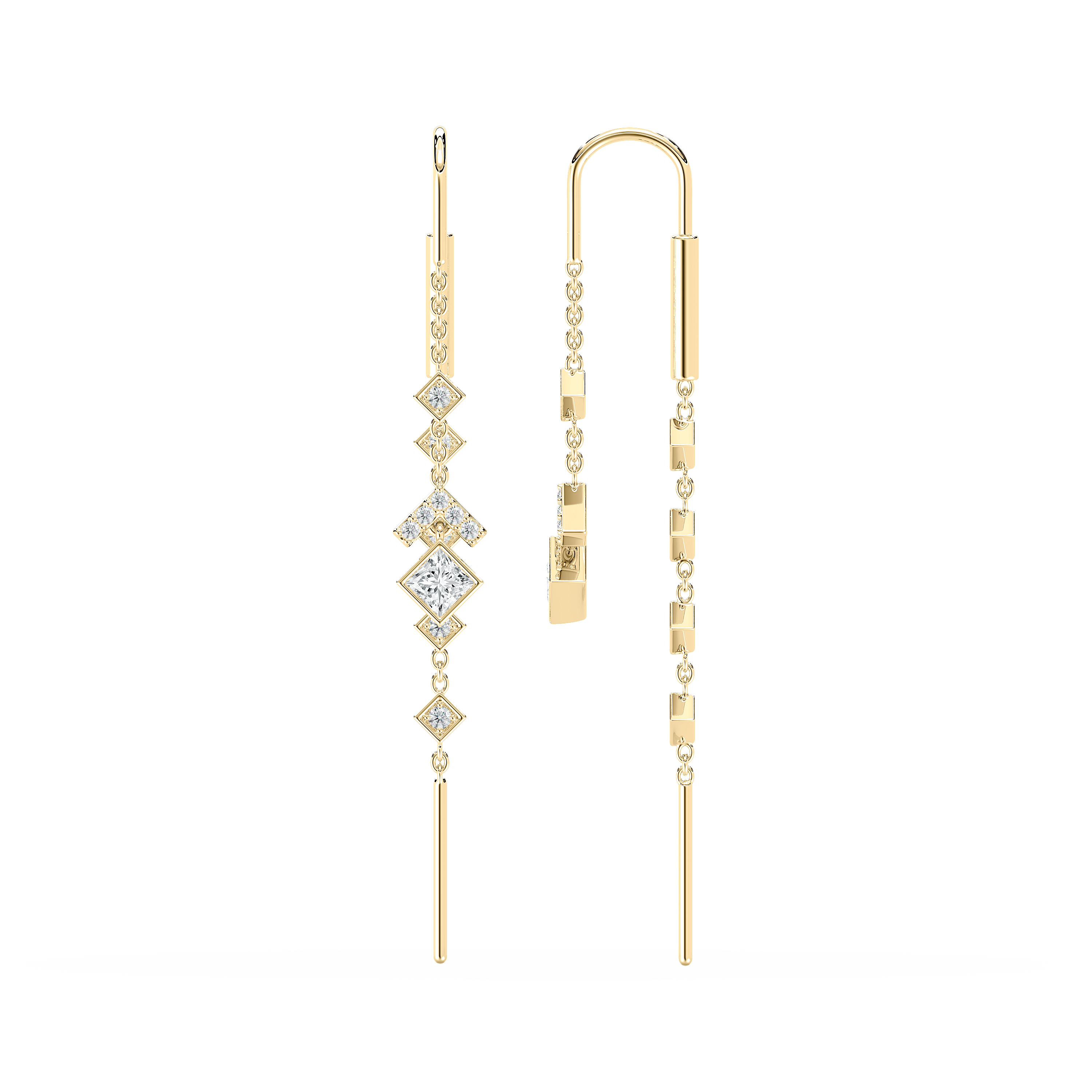Round And Princess Diamond Crey Multi Fashion Sui Dhaga Earring 
