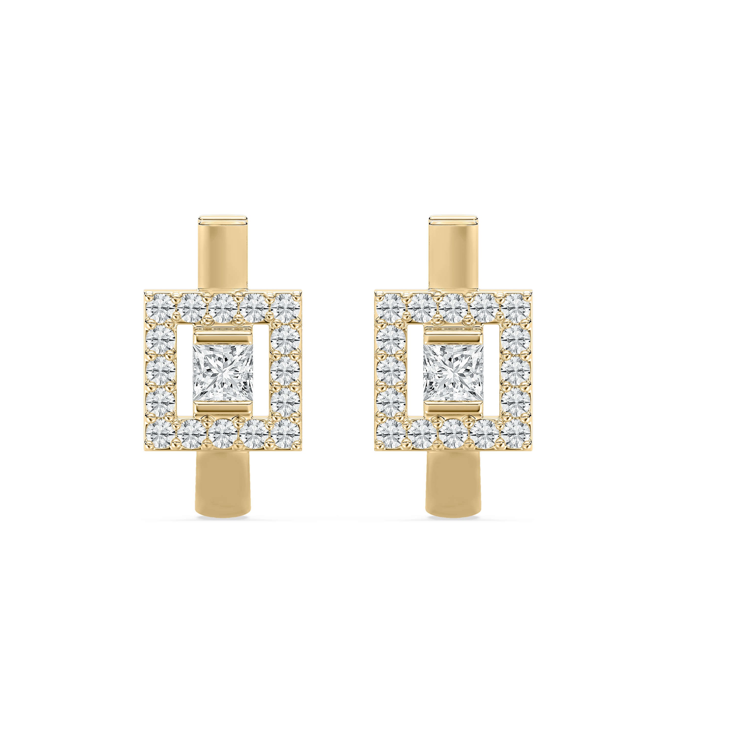 Round And Princess Diamond Ellee Fashion Hoop Earring 