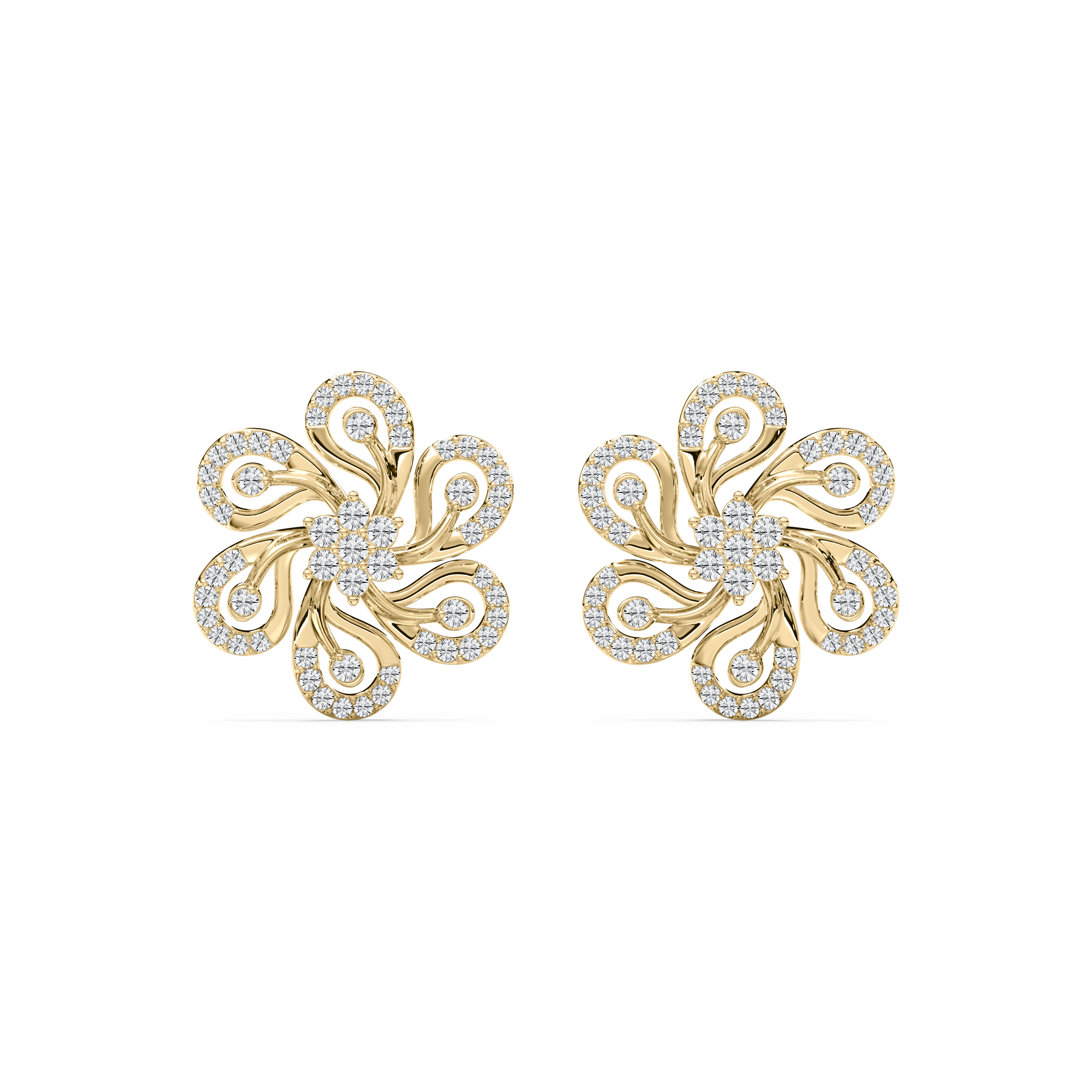 Round Diamond Floral Shape Stud Earring 