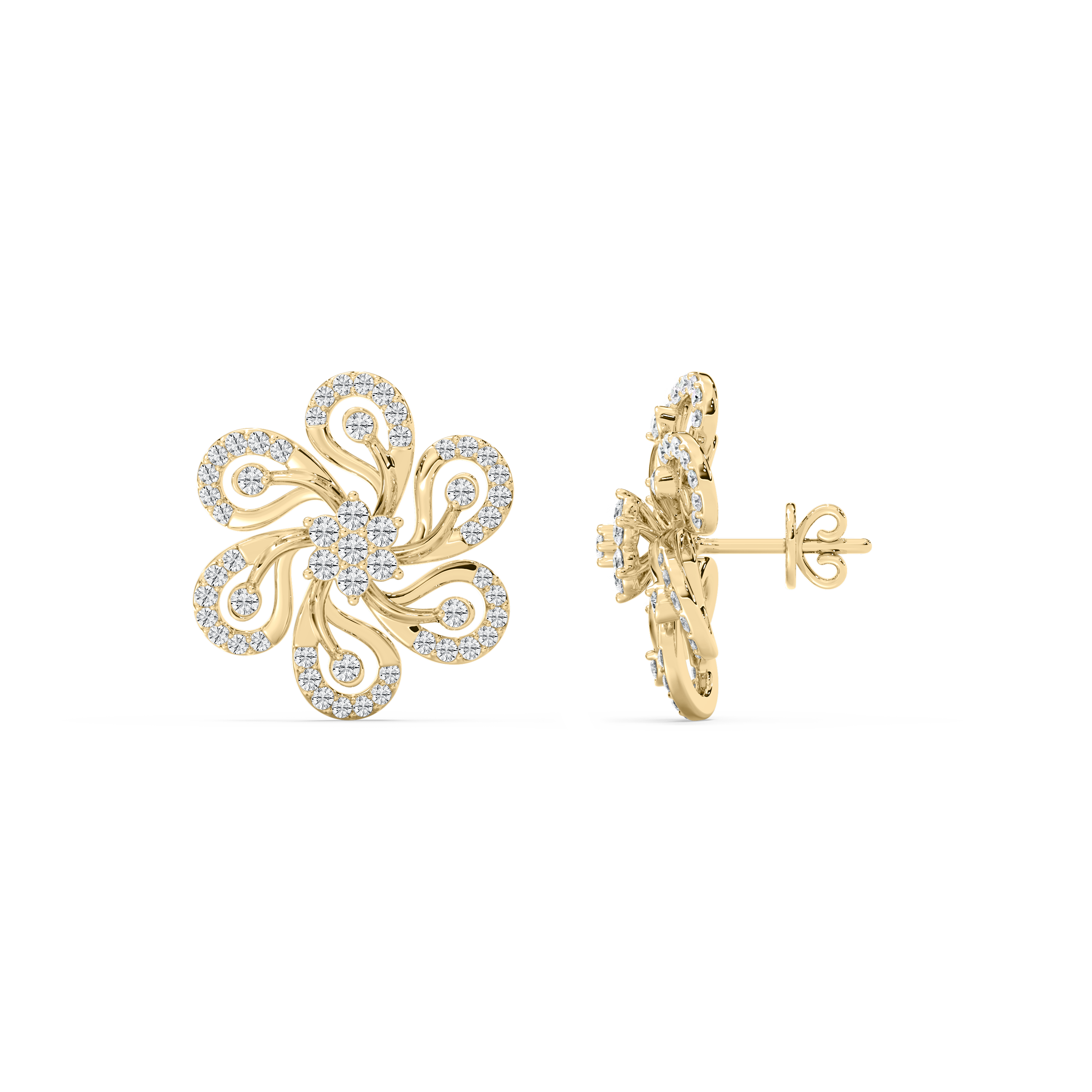 Round Diamond Floral Shape Stud Earring 