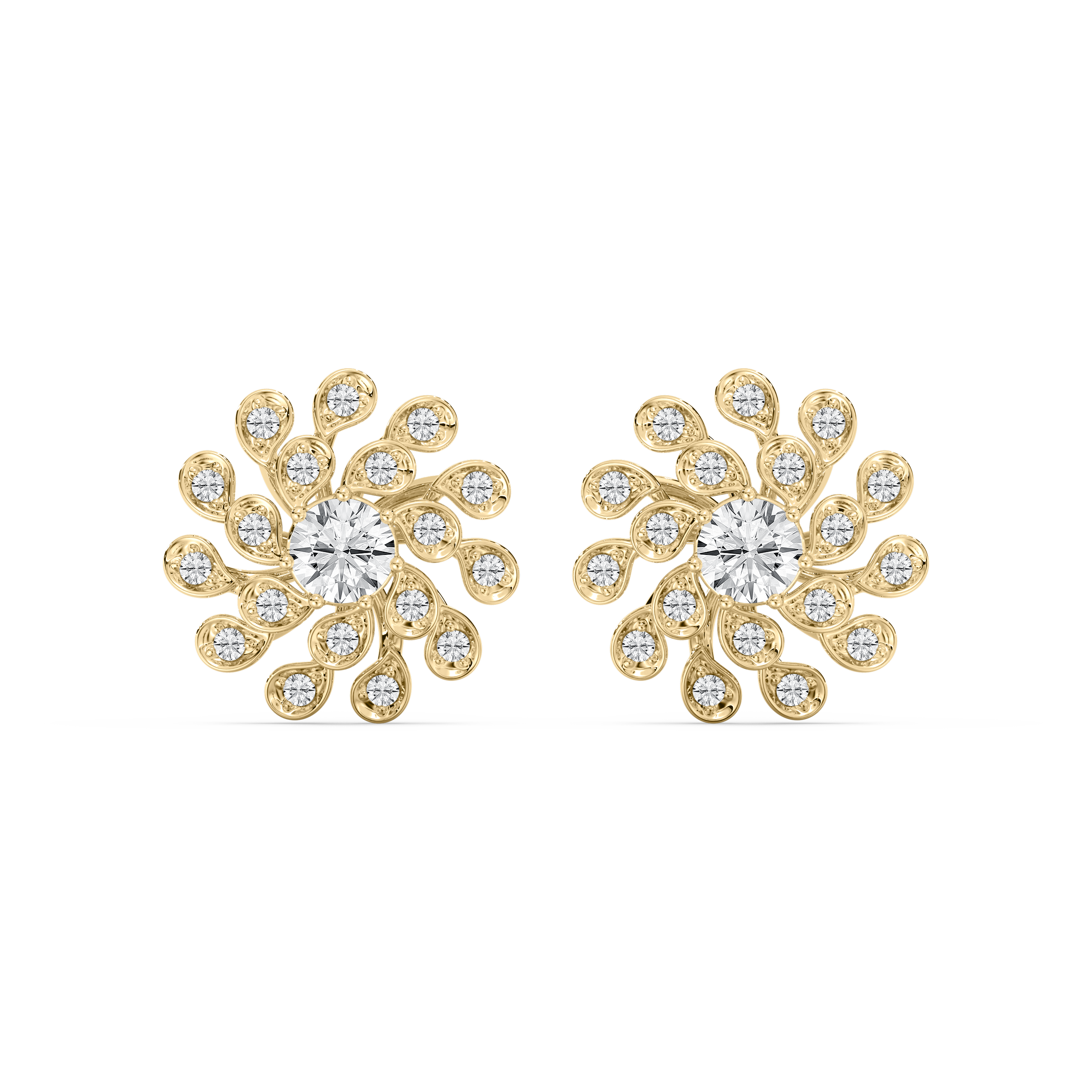 1.65 Carat Round Diamond Leafy Stud Earring 