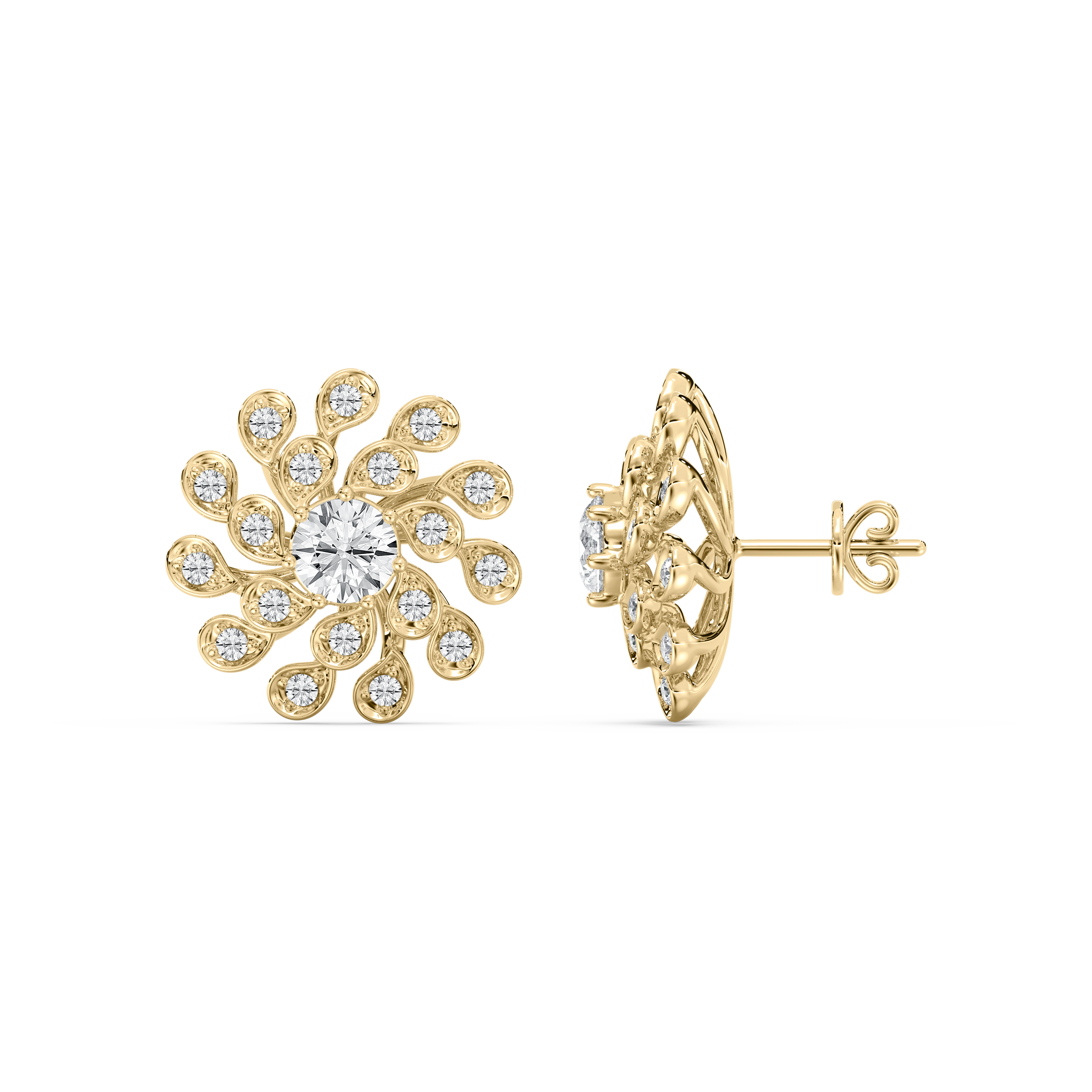1.65 Carat Round Diamond Leafy Stud Earring 