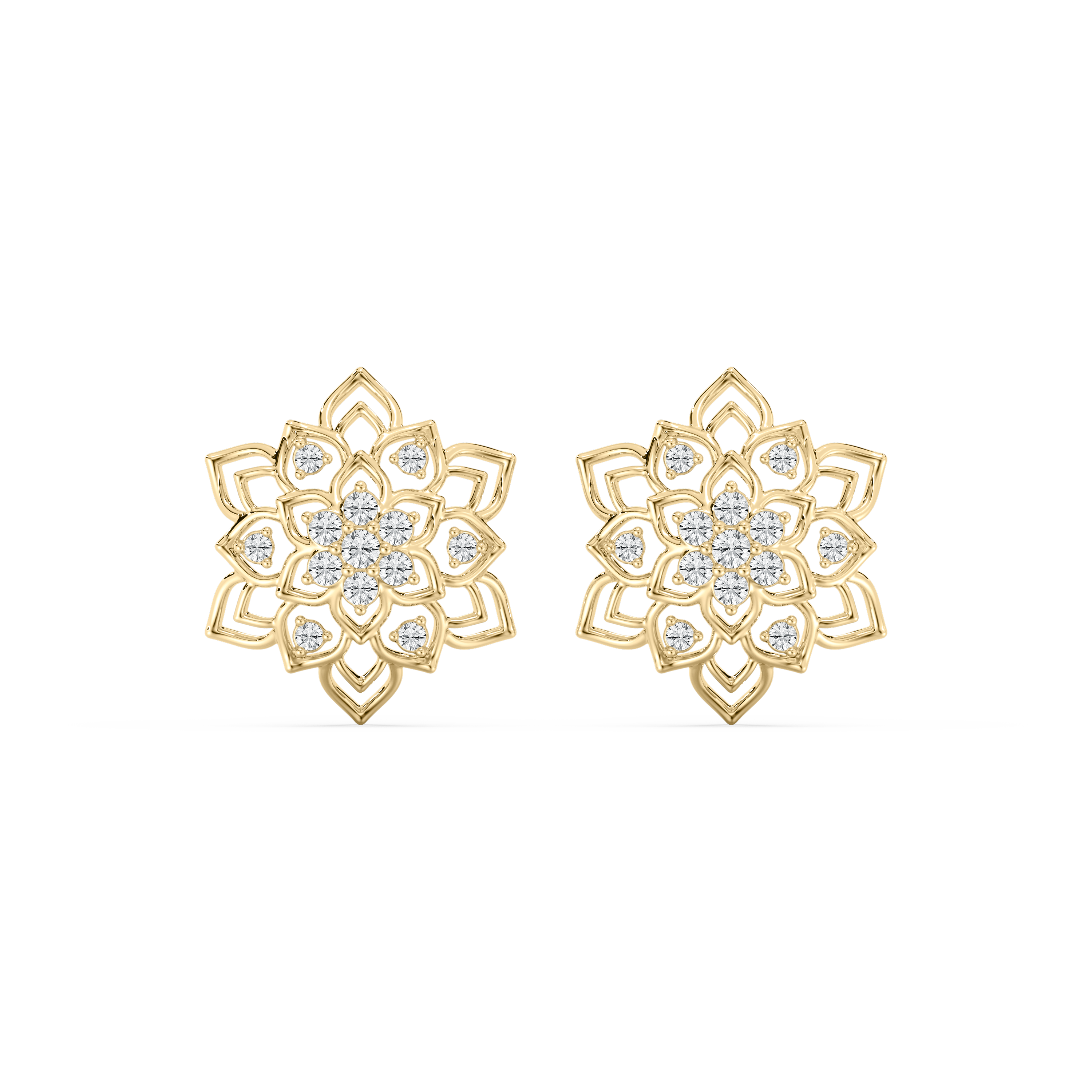 Round Diamond Petal Shape Stud Earring 