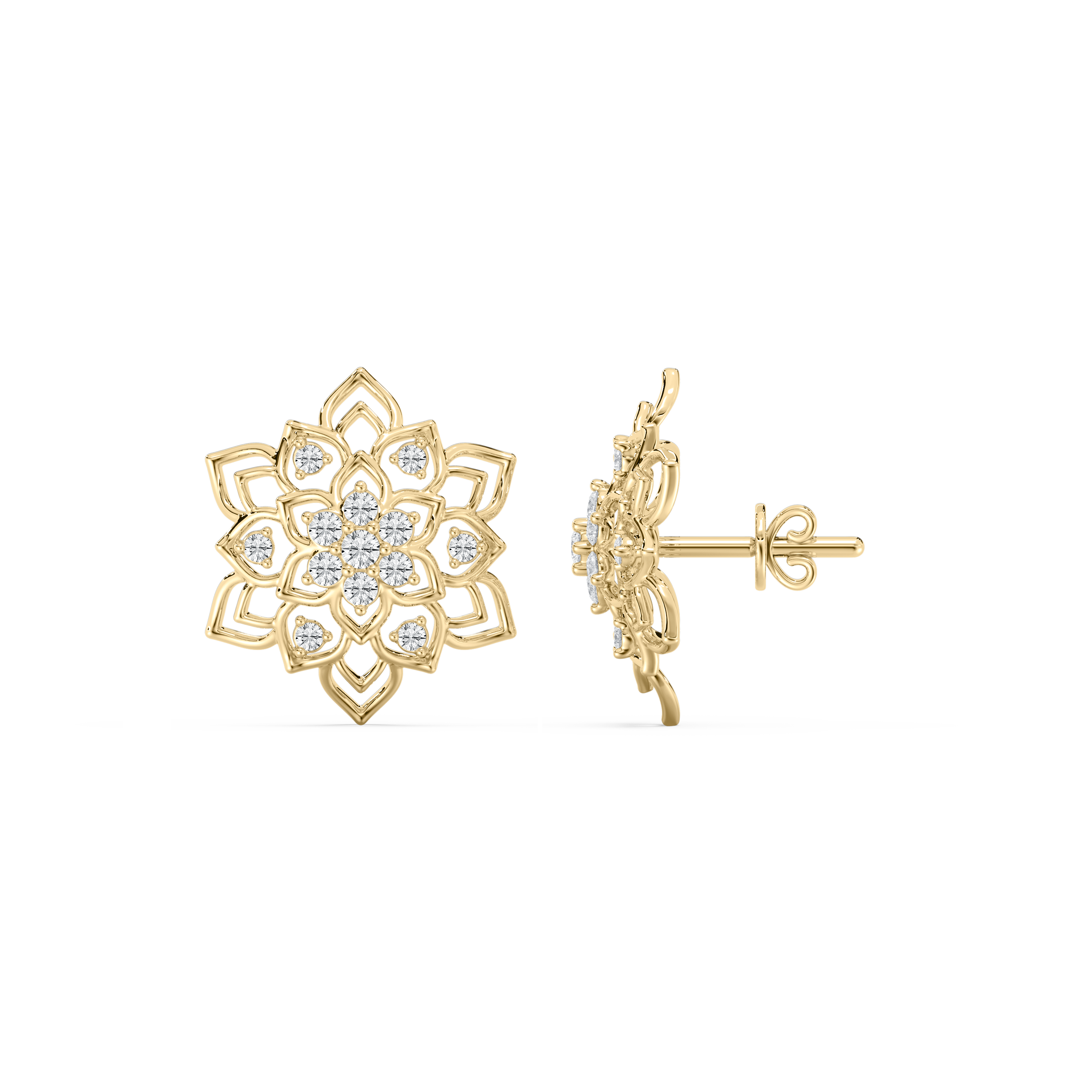 Round Diamond Petal Shape Stud Earring 