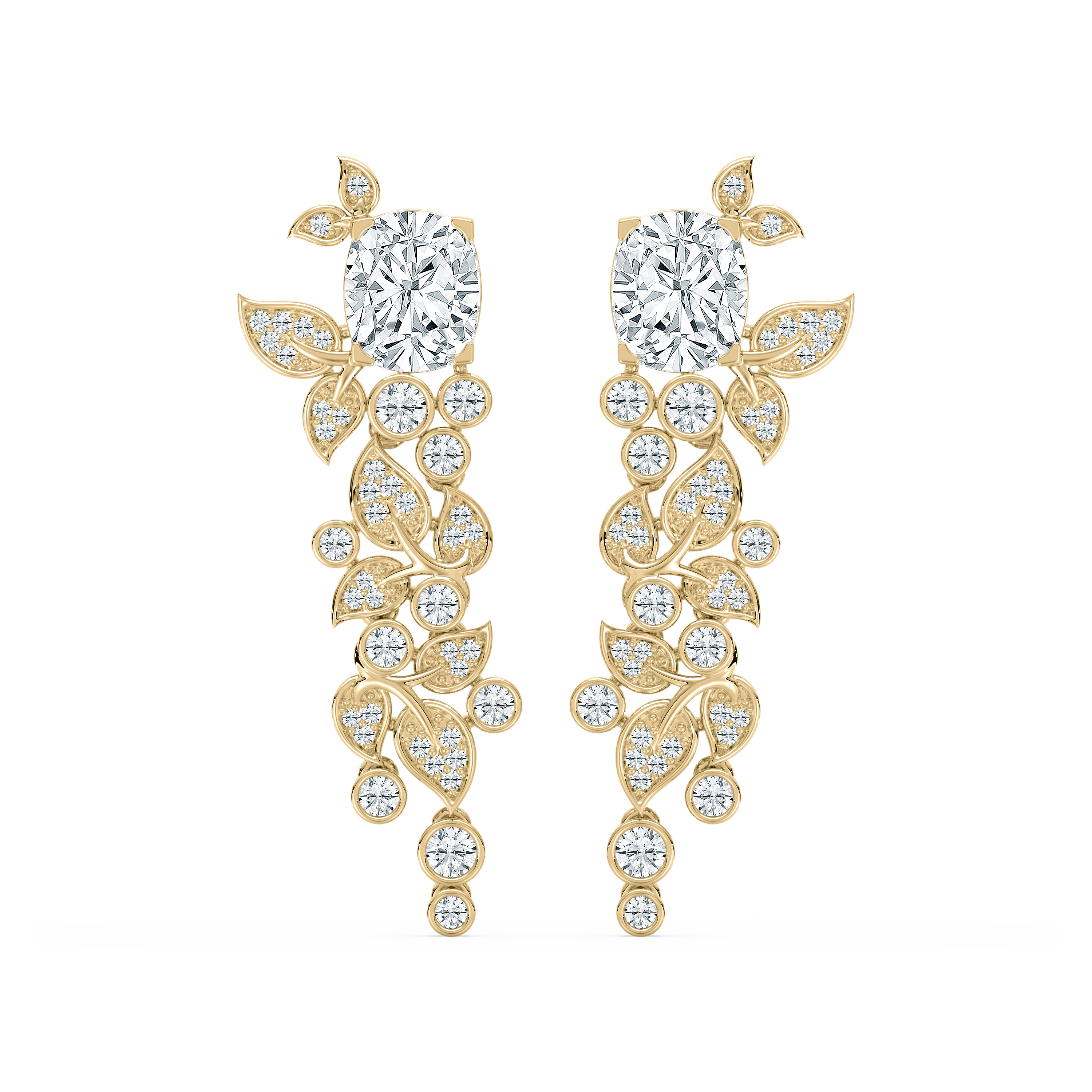5 Carat Round And Cushion Diamond Leafy Style Fashion Earring 