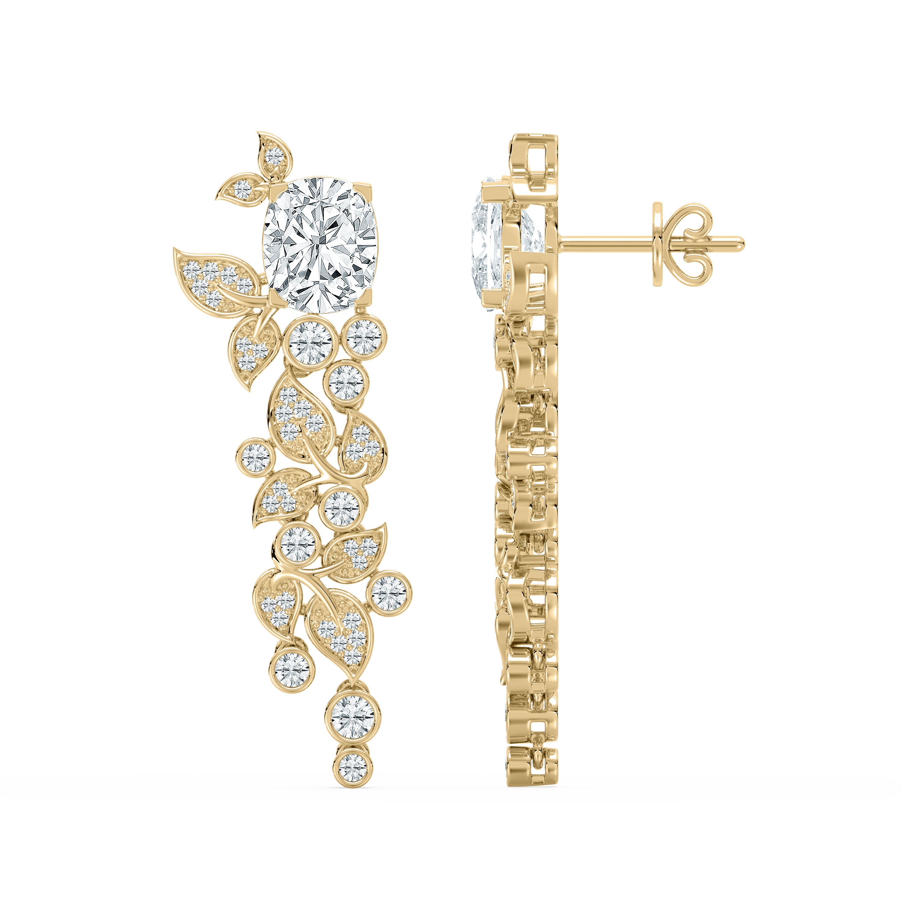 5 Carat Round And Cushion Diamond Leafy Style Fashion Earring 