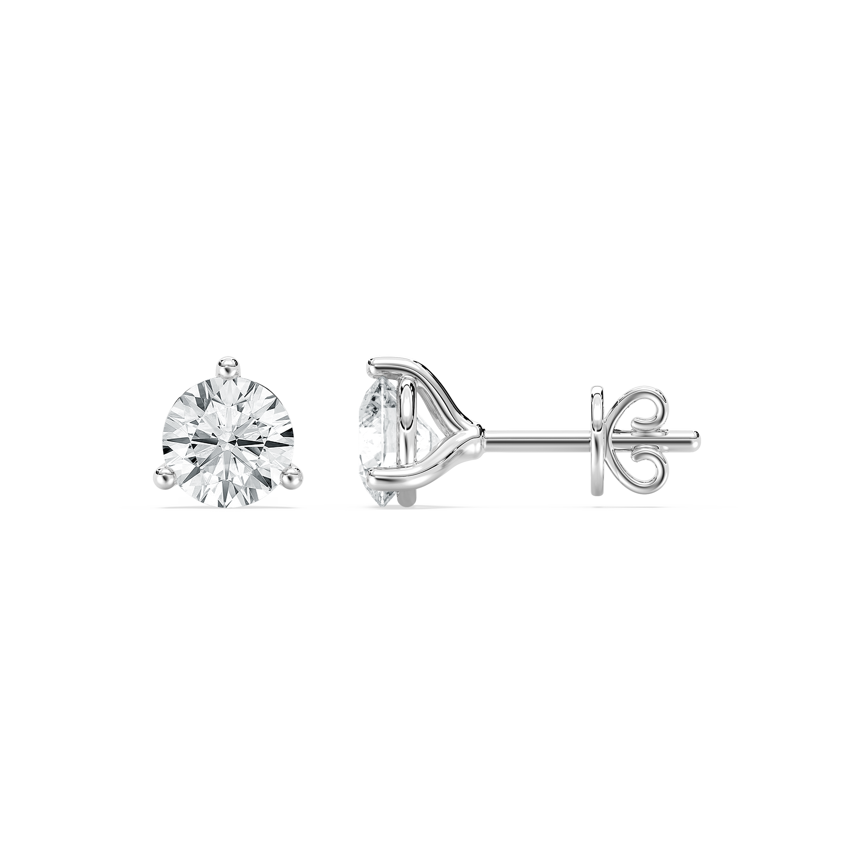 1 Carat Round Diamond Three Prong Nikora Stud Earring