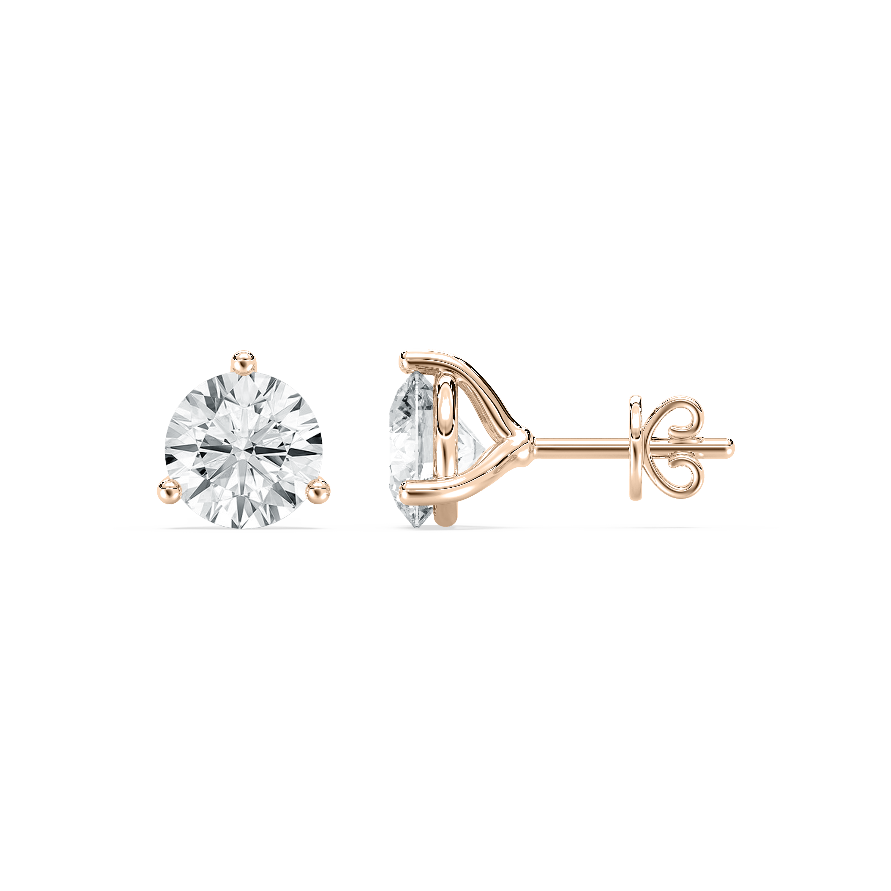 2 Carat Round Three Prong Leon Stud Earring