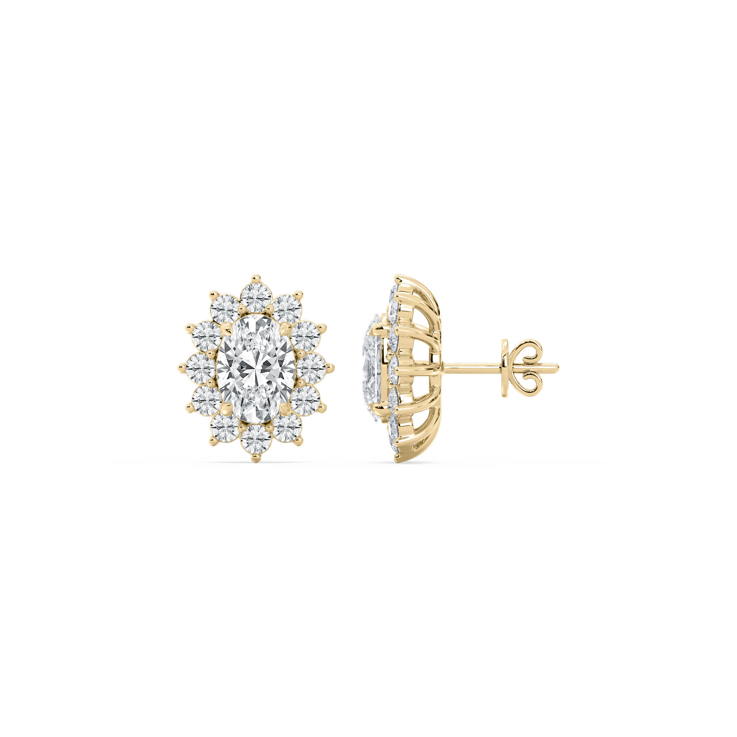 Oval And Round Diamond Ascella Stud Earring