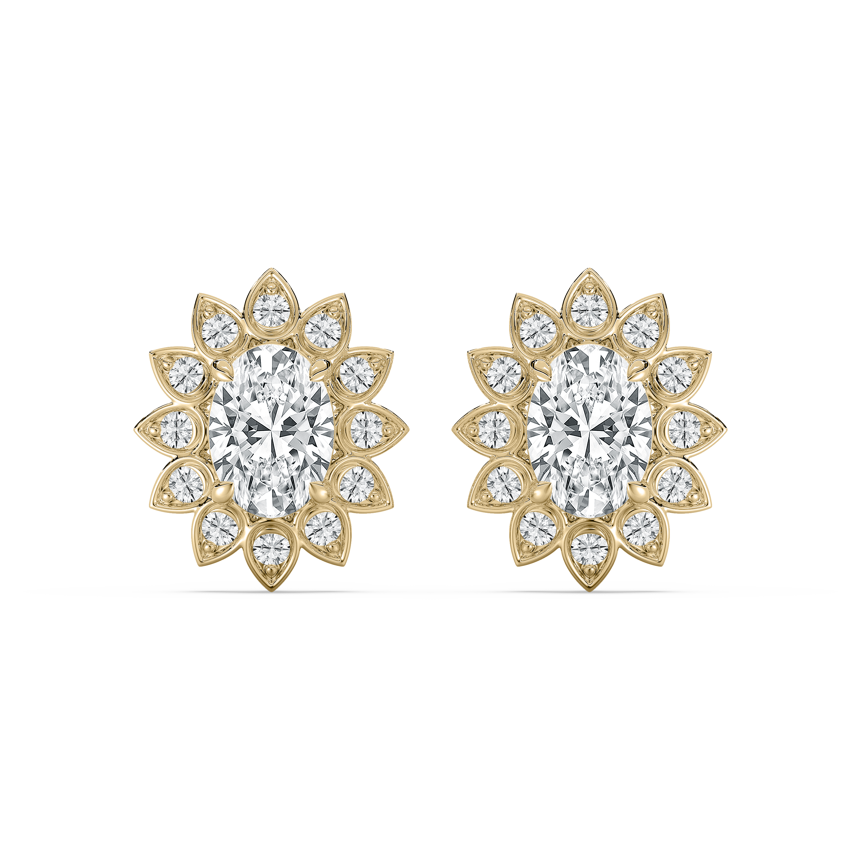 Oval And Round Diamond Asterism Stud Earring