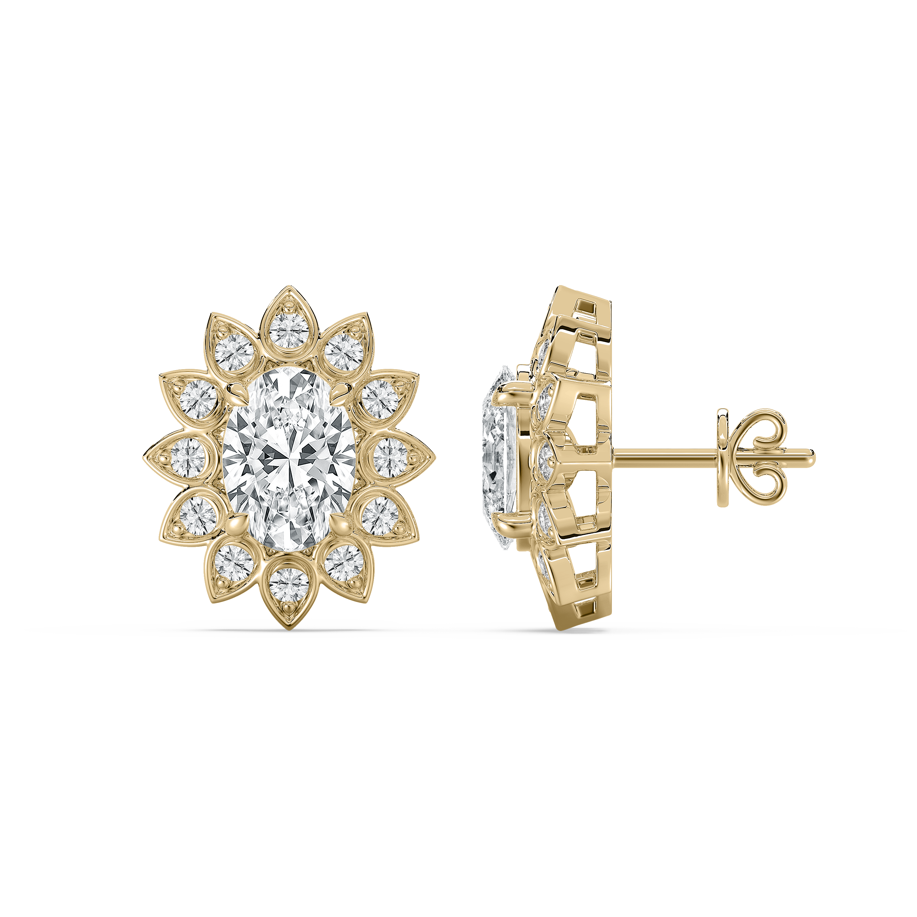 Oval And Round Diamond Asterism Stud Earring
