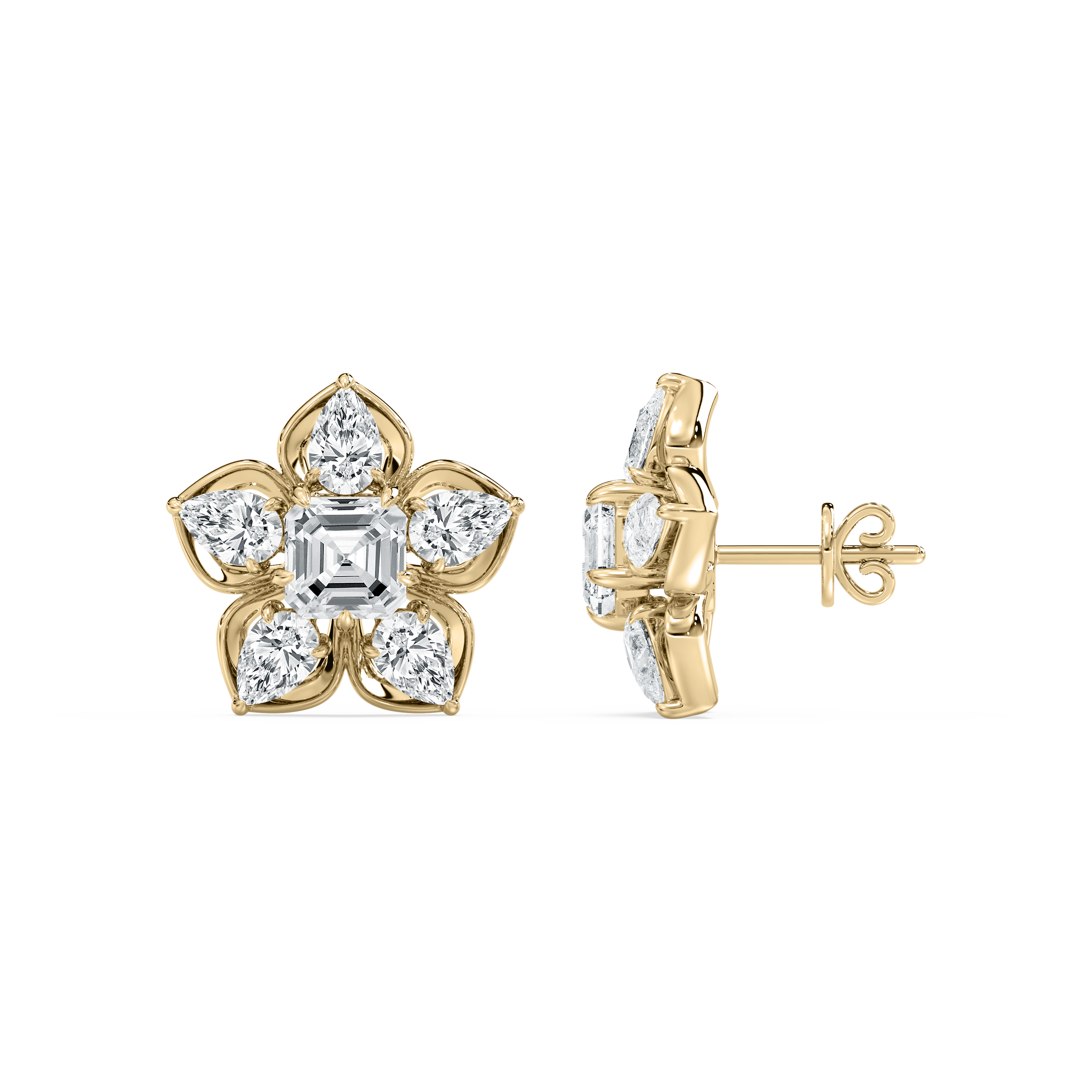 3 Carat Pear And Emerald Diamond Abellia Stud Earring