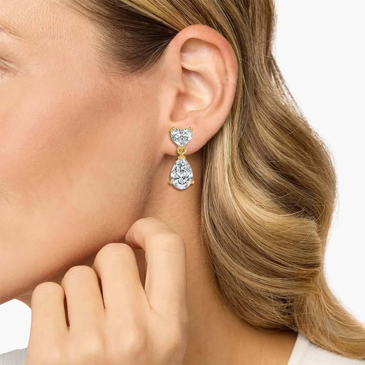 3 Carat Pear And heart Diamond Heartfelt Sparkle Dangler Earring
