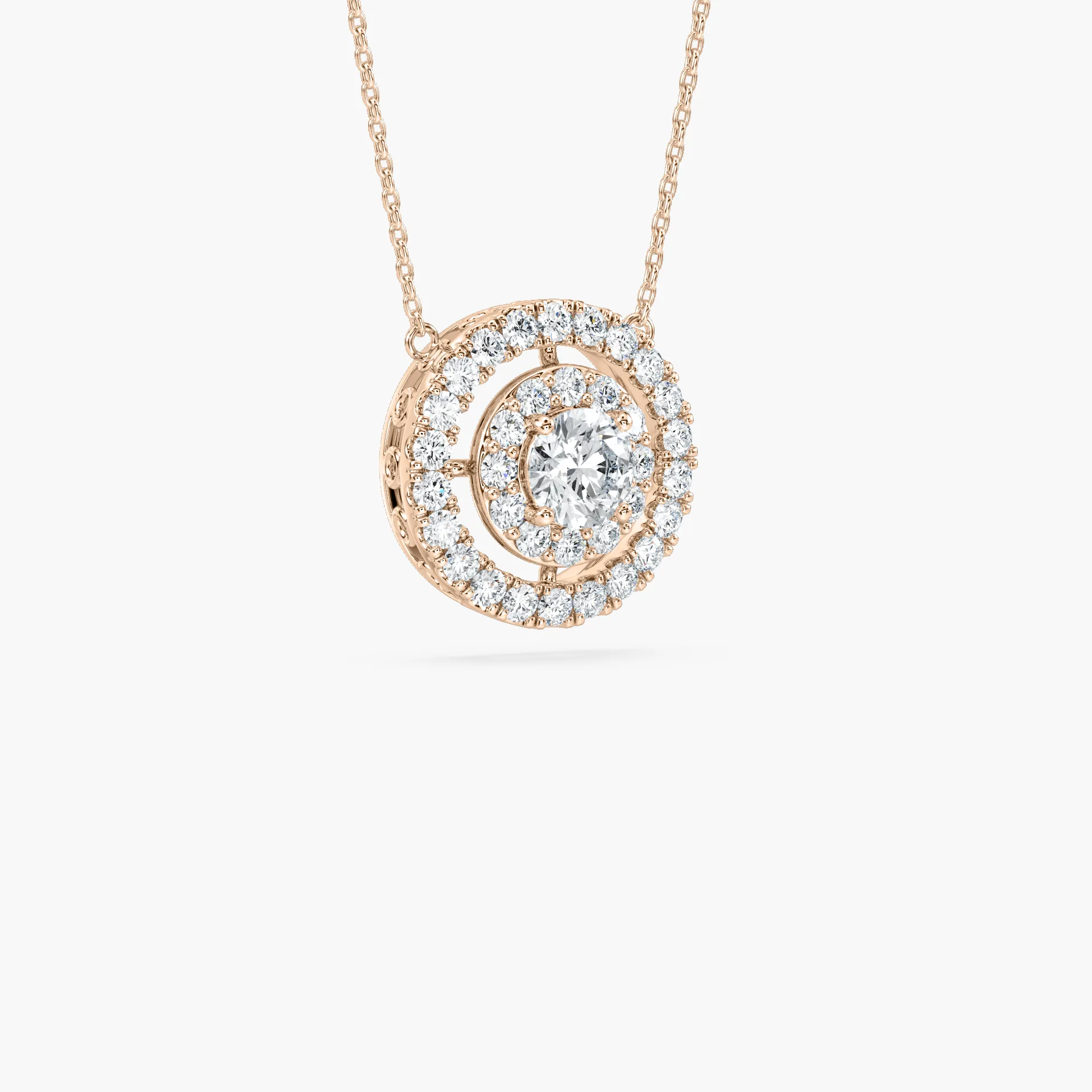 Round Diamonds Double Halo Pendants