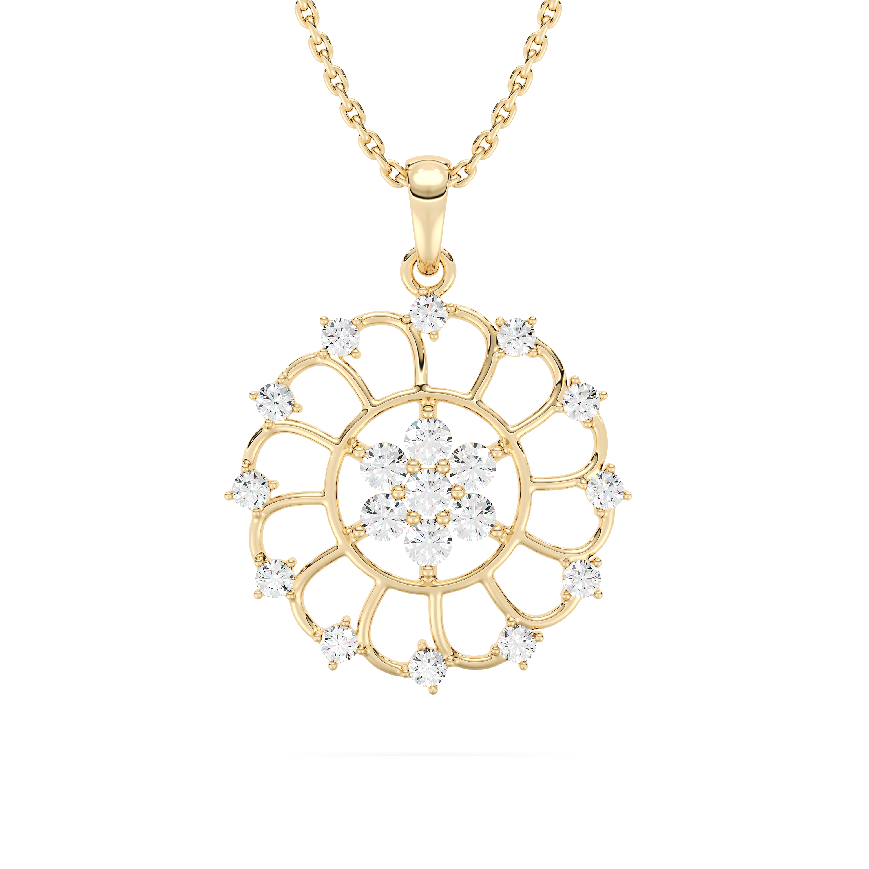 Round Diamond Delicate Floral Fashion Pendant