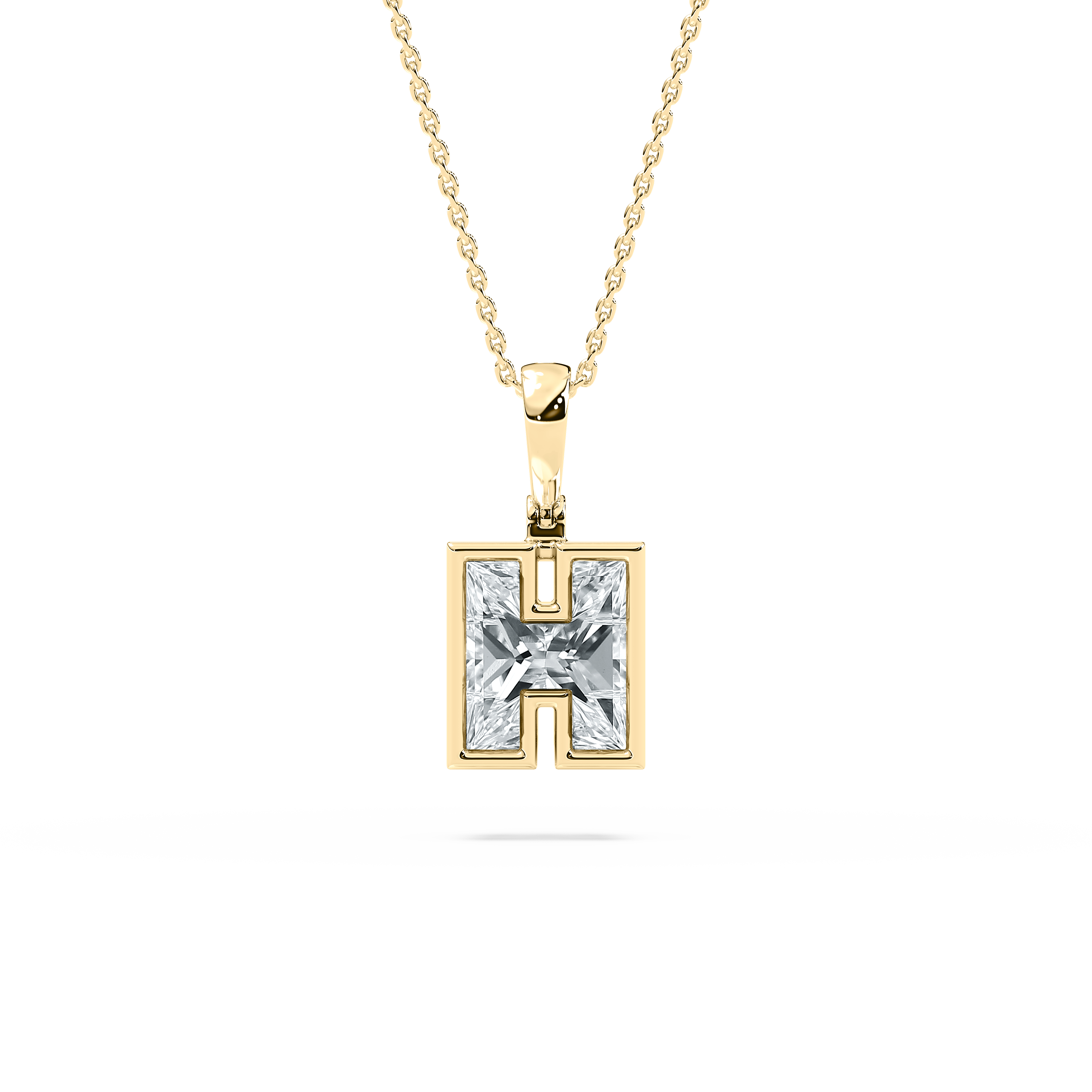 H Letter Diamond Fern Alphabet Solitaire Pendant
