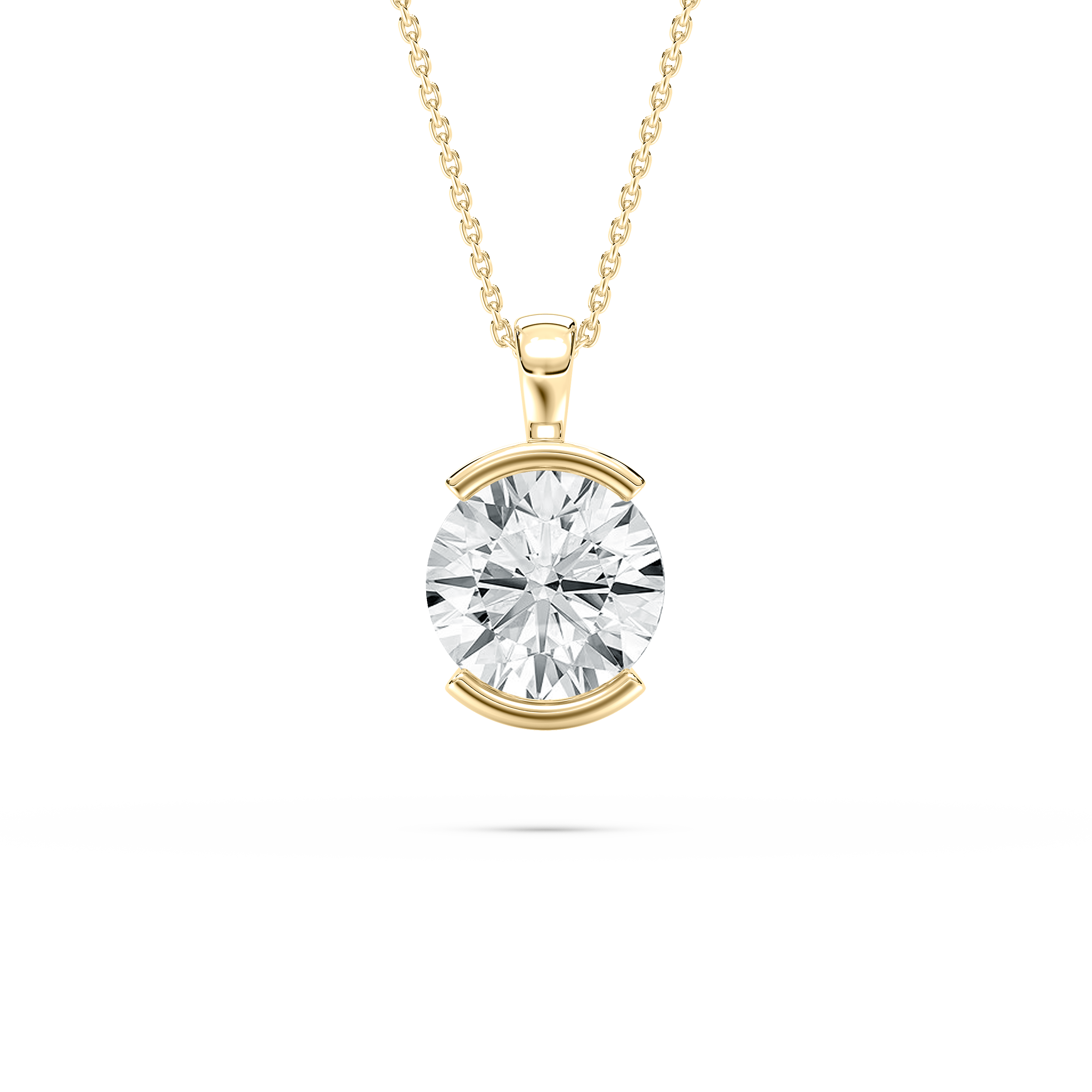 2 Carat Round Diamond Half Bezel Solitaire Pendant
