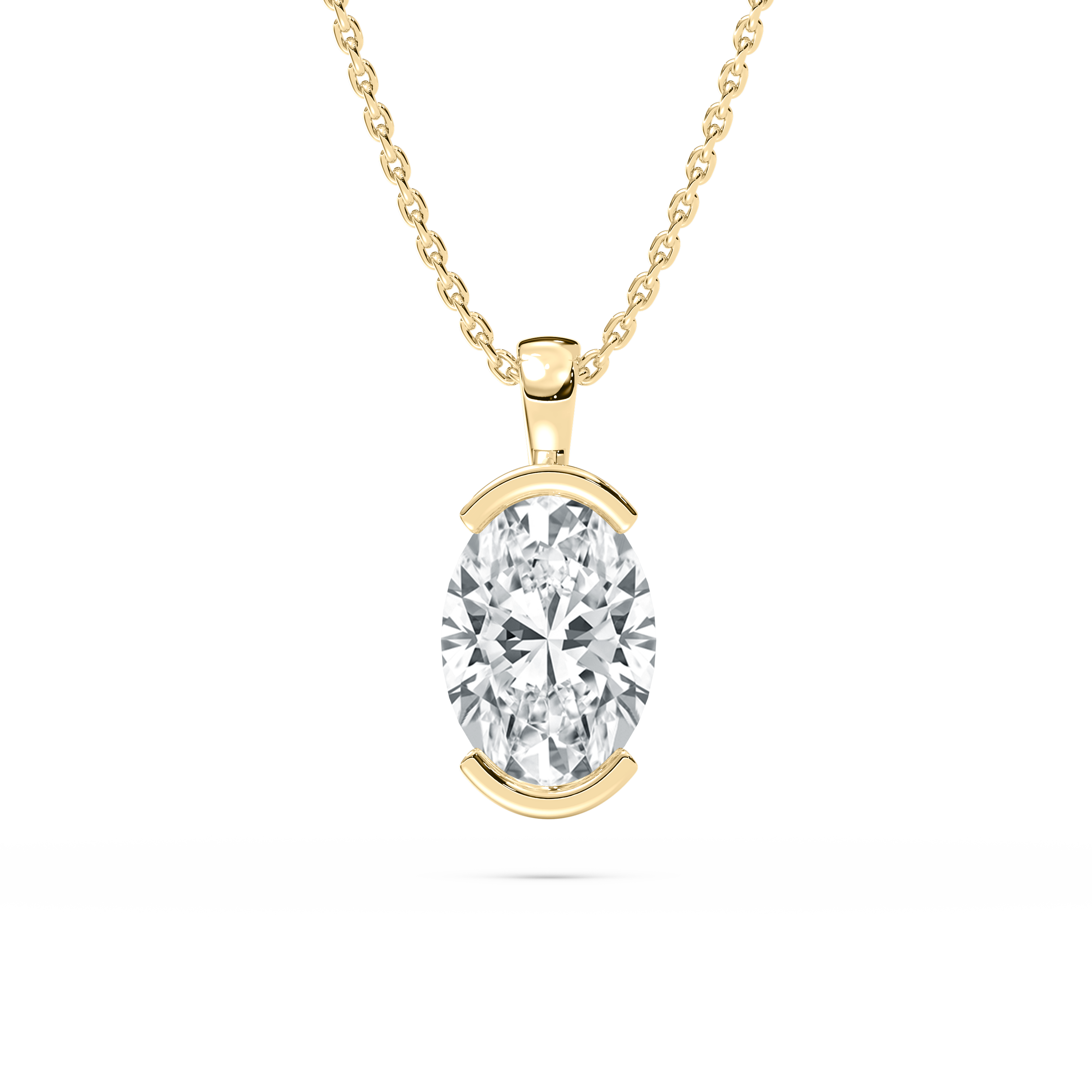 2 Carat Oval Diamond Half Bezal Solitaire Pendant