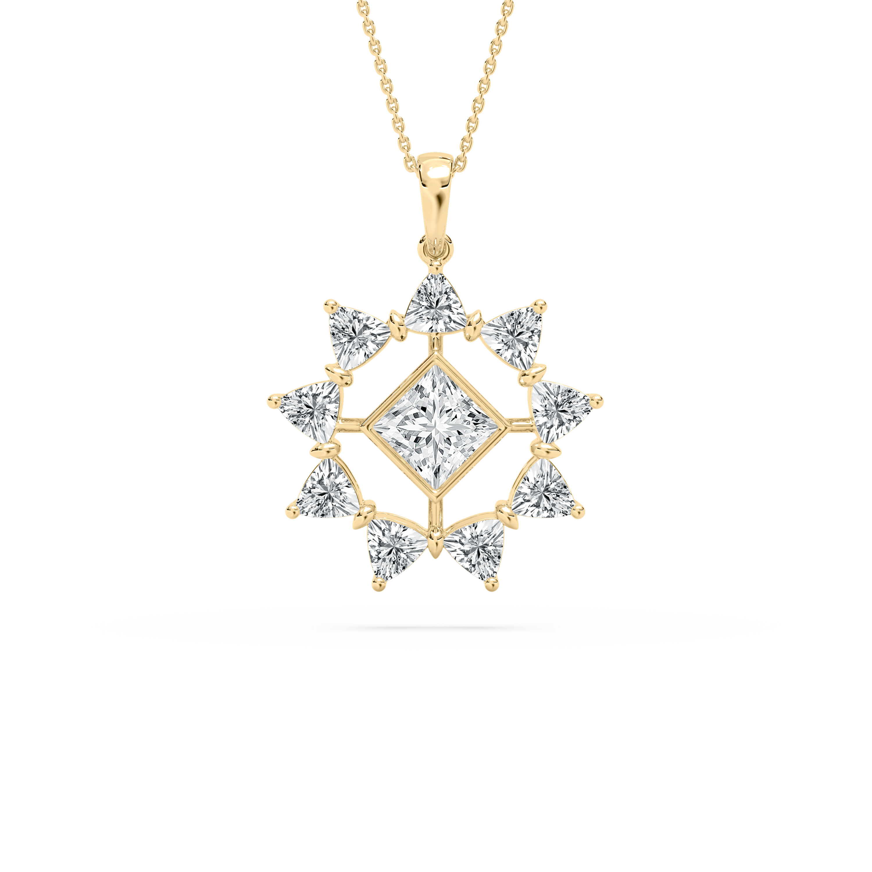 Princess And Trillion Shape Diamond Cluster Pendant