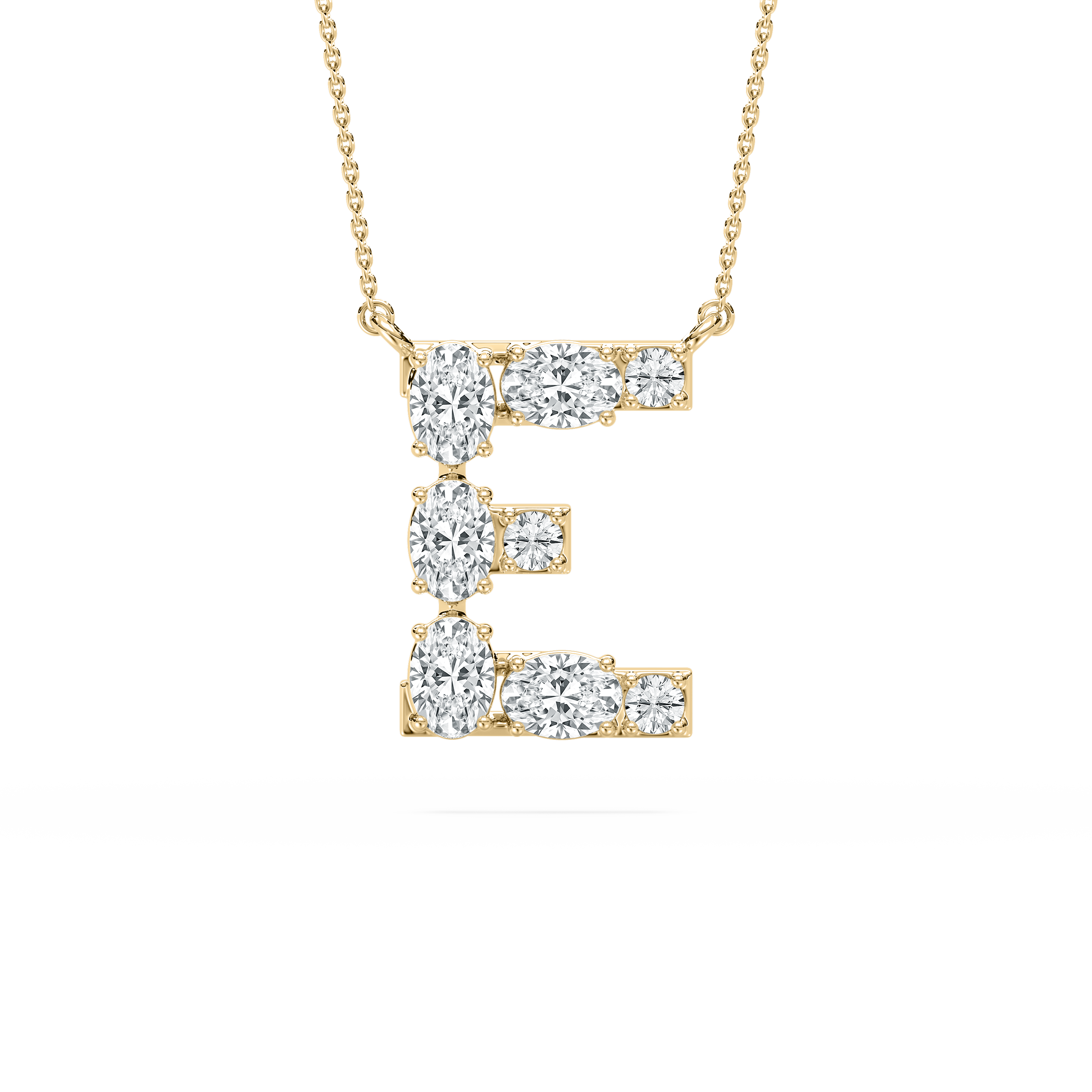 E Initial Alphabet Oval And Round Shape Diamond Pendant