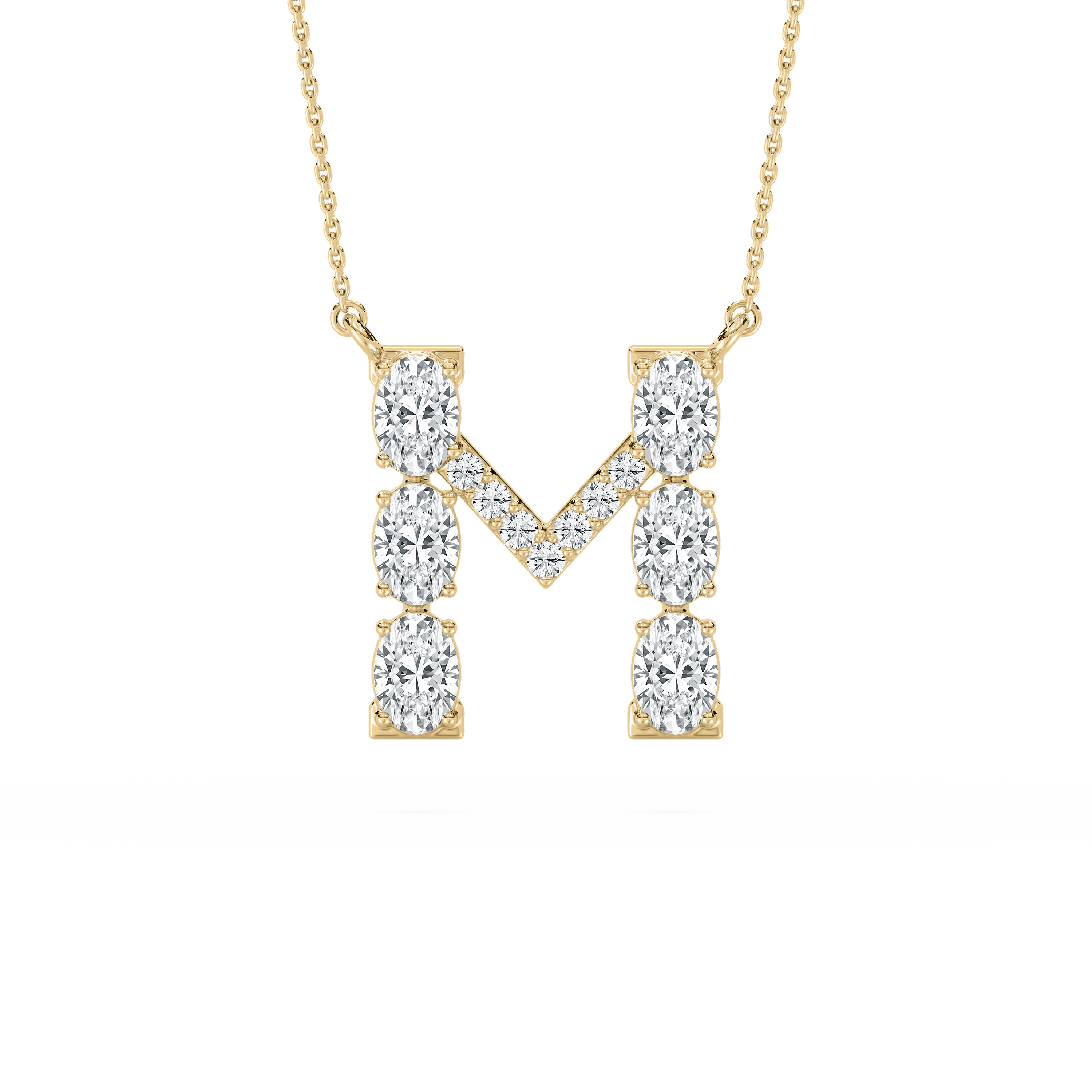 M Initial Alphabet Round And Oval Diamond Pendant
