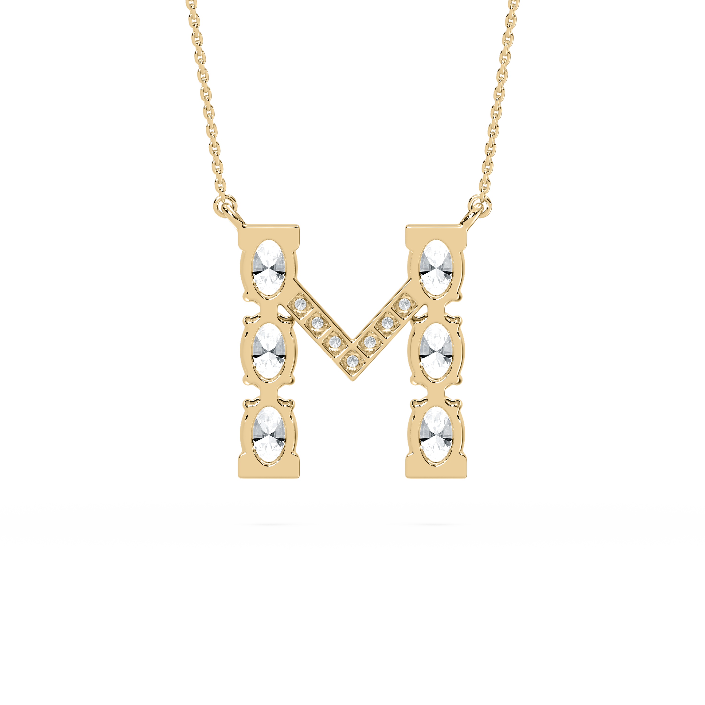 M Initial Alphabet Round And Oval Diamond Pendant