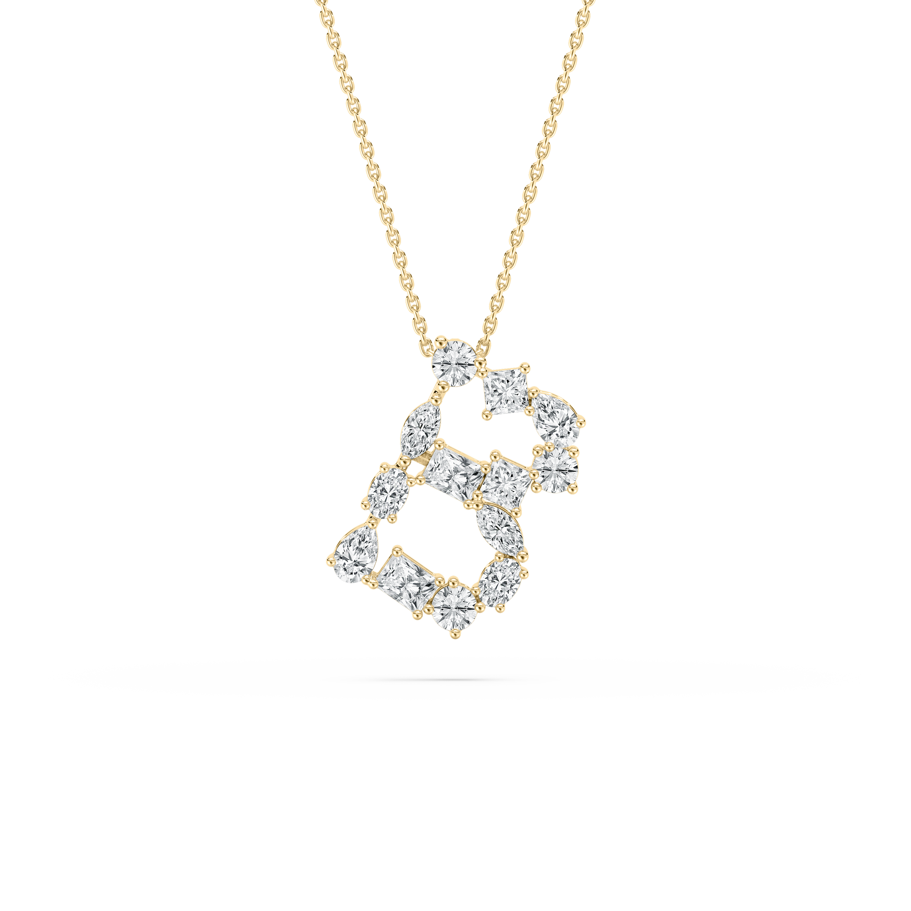 B Initial Alphabet Multi Shape Diamond Glorious Pendant