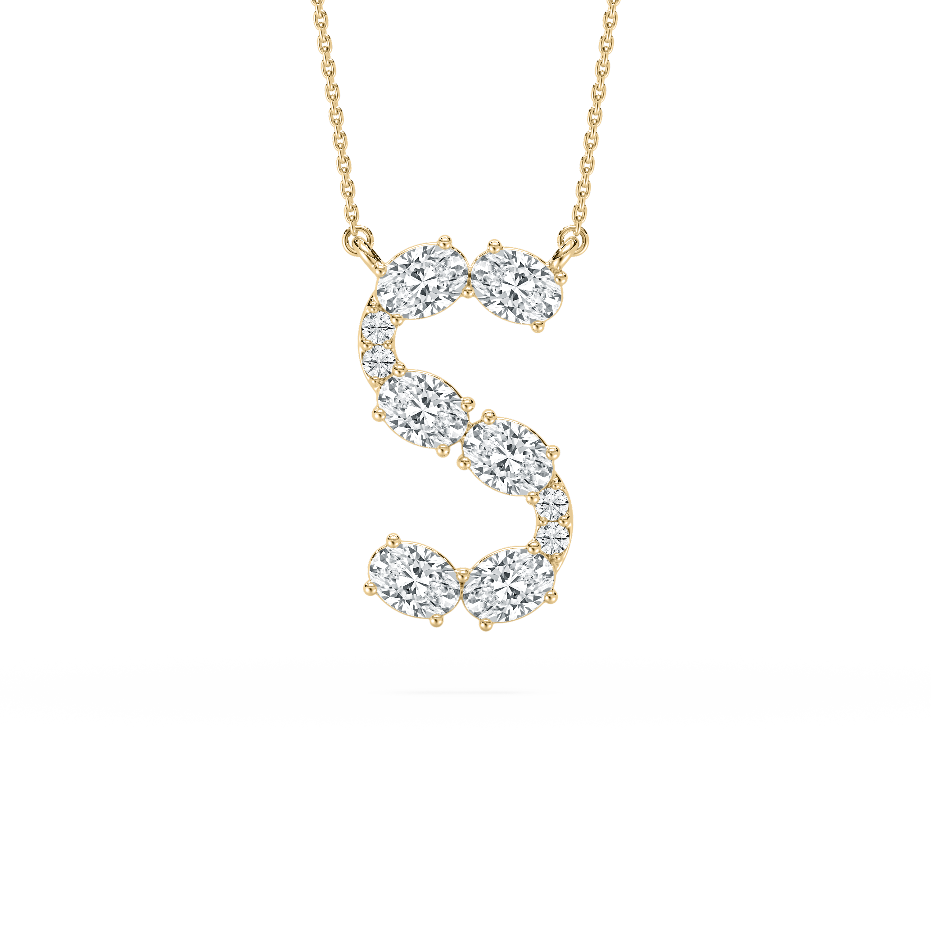 S Initial Alphabet Oval And Round Shape Dimaond Astrate Pendant