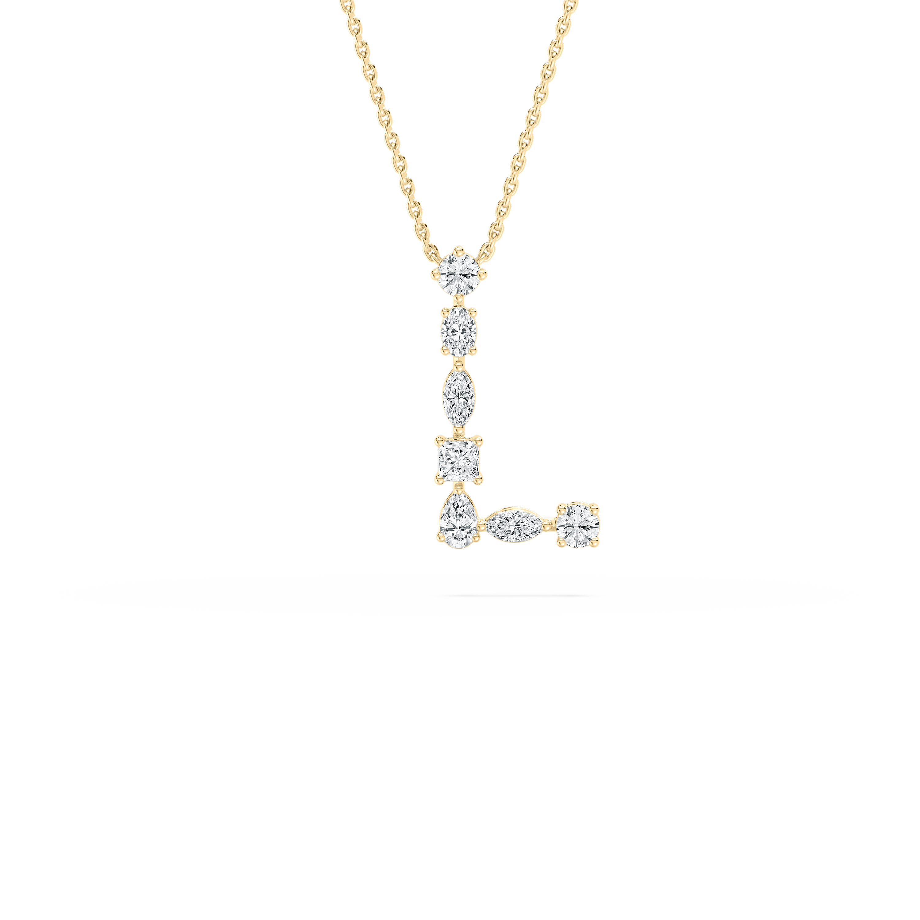 L Initial Alphabet Alazea Multi Shape Diamond Pendant