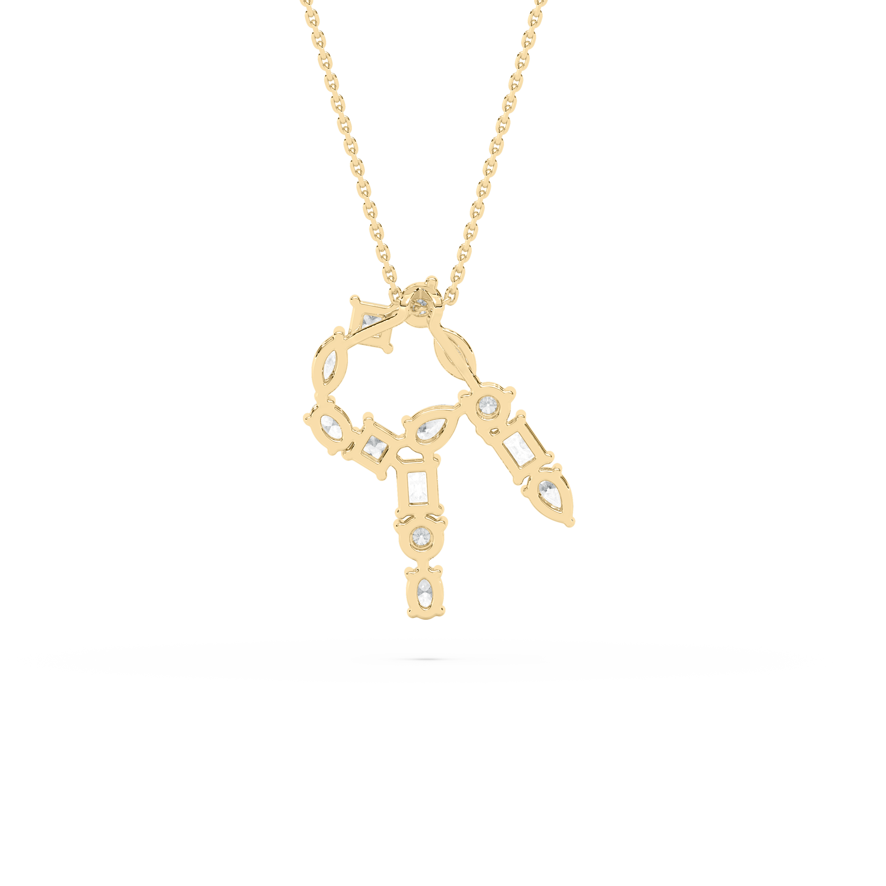 R Initial Alphabet Whirled  Multi Shape Diamond Pendant