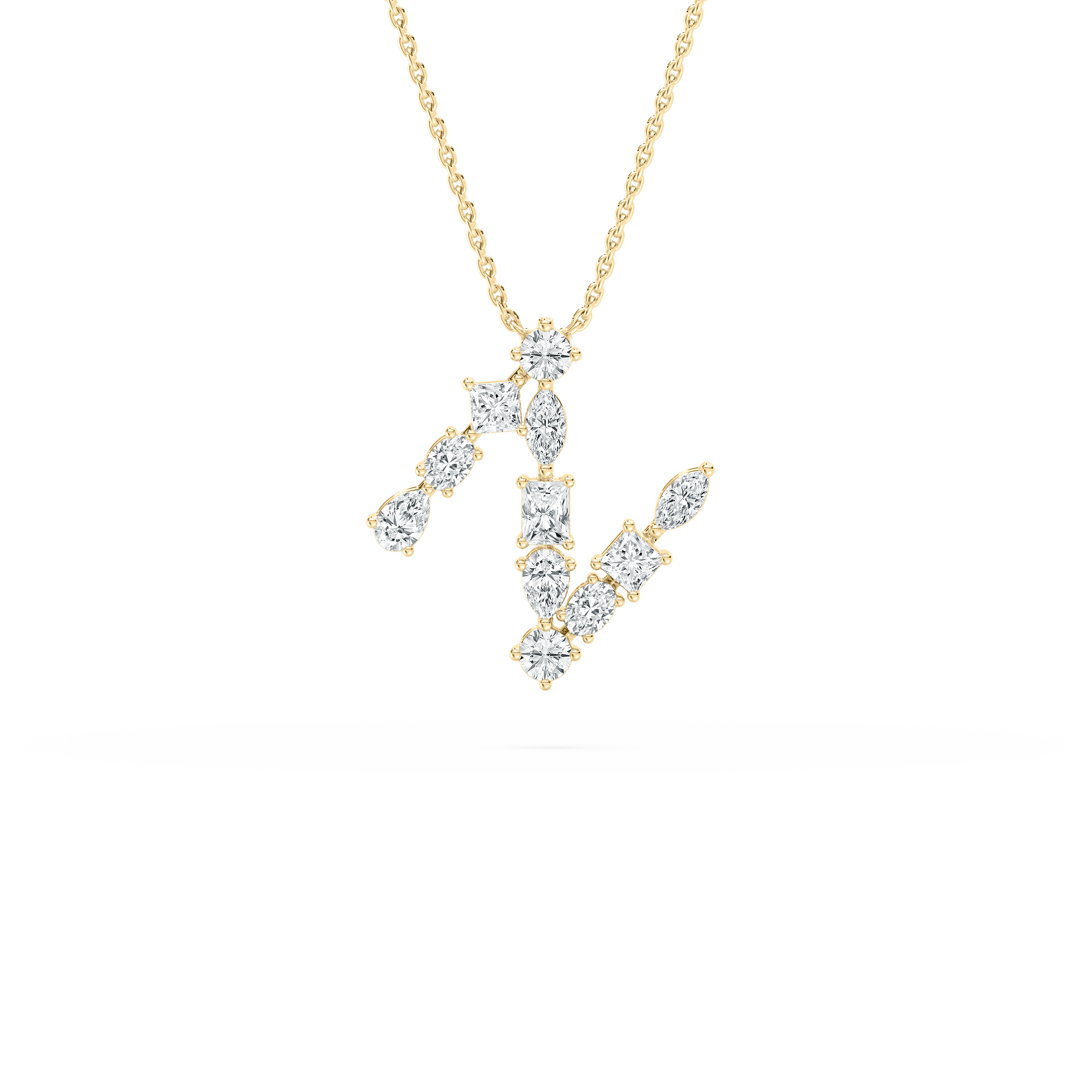 N Initial Alpthabet Classical Multi Shape Diamond Pendant