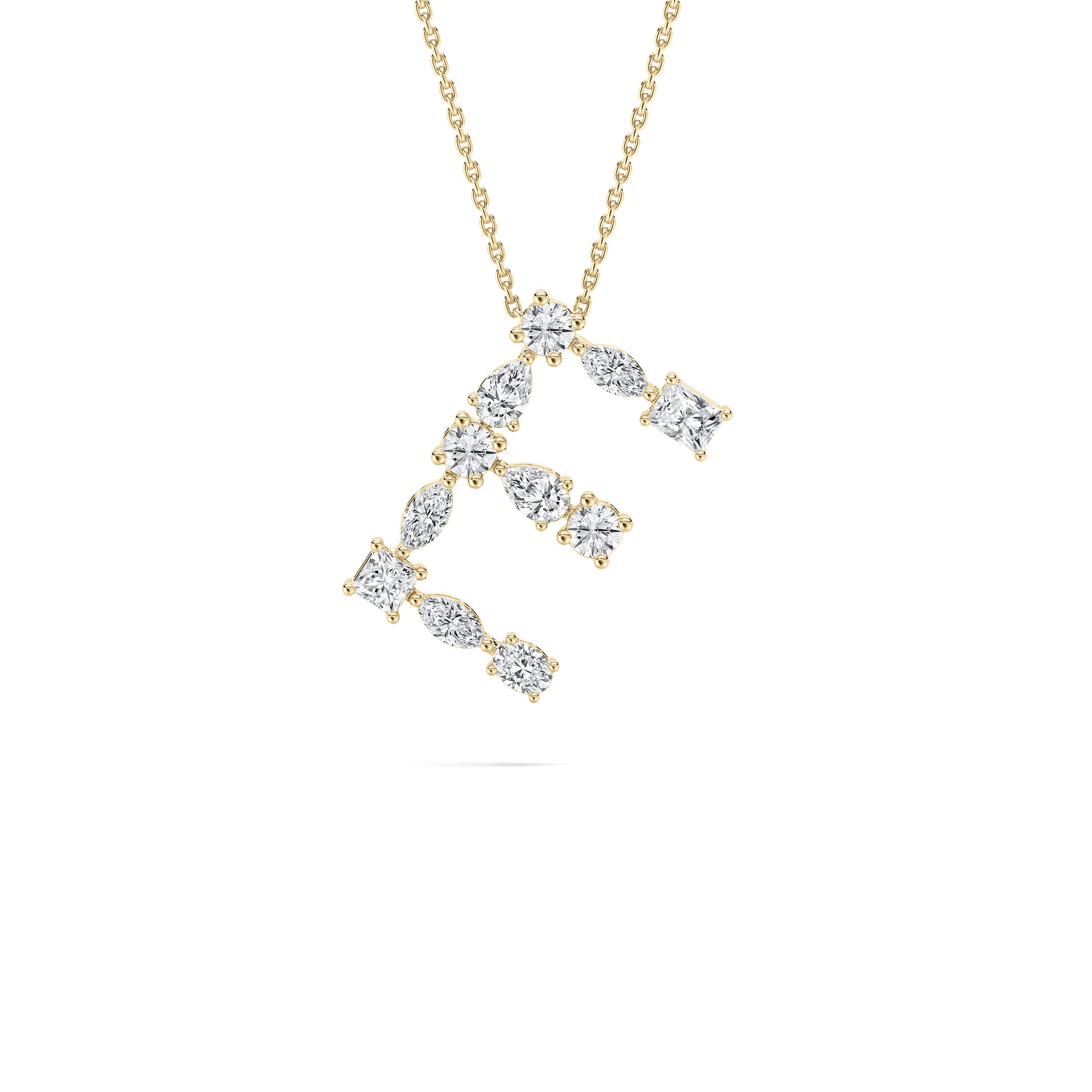 E Initial Alphabet Divine Mary Multi Shape Diamond Pendant