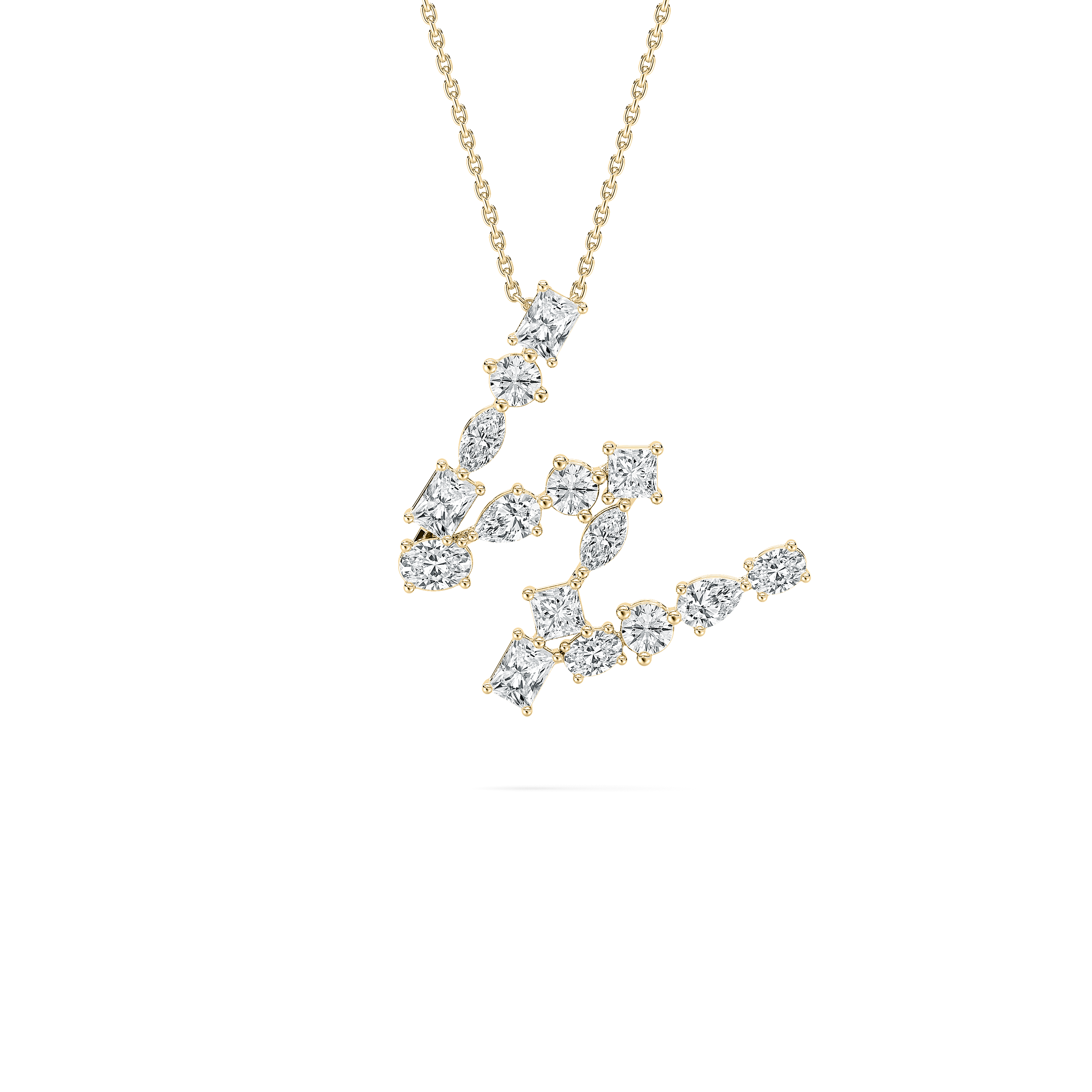 W Initial Alpthabet Awestruck Multi Shape Diamond Pendant