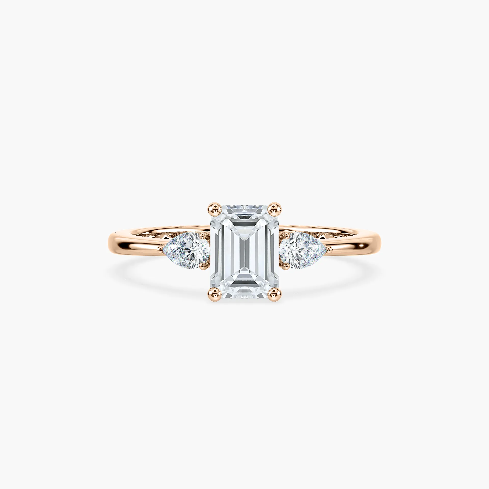1 Carat Emerald  Flourish Three Stone Ring