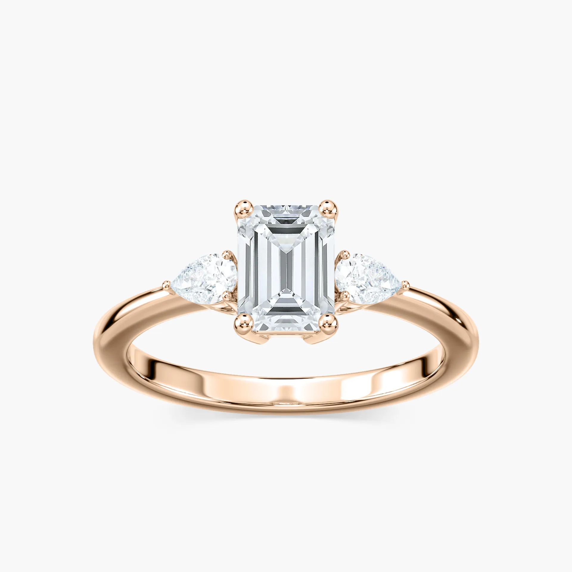 1 Carat Emerald  Flourish Three Stone Ring