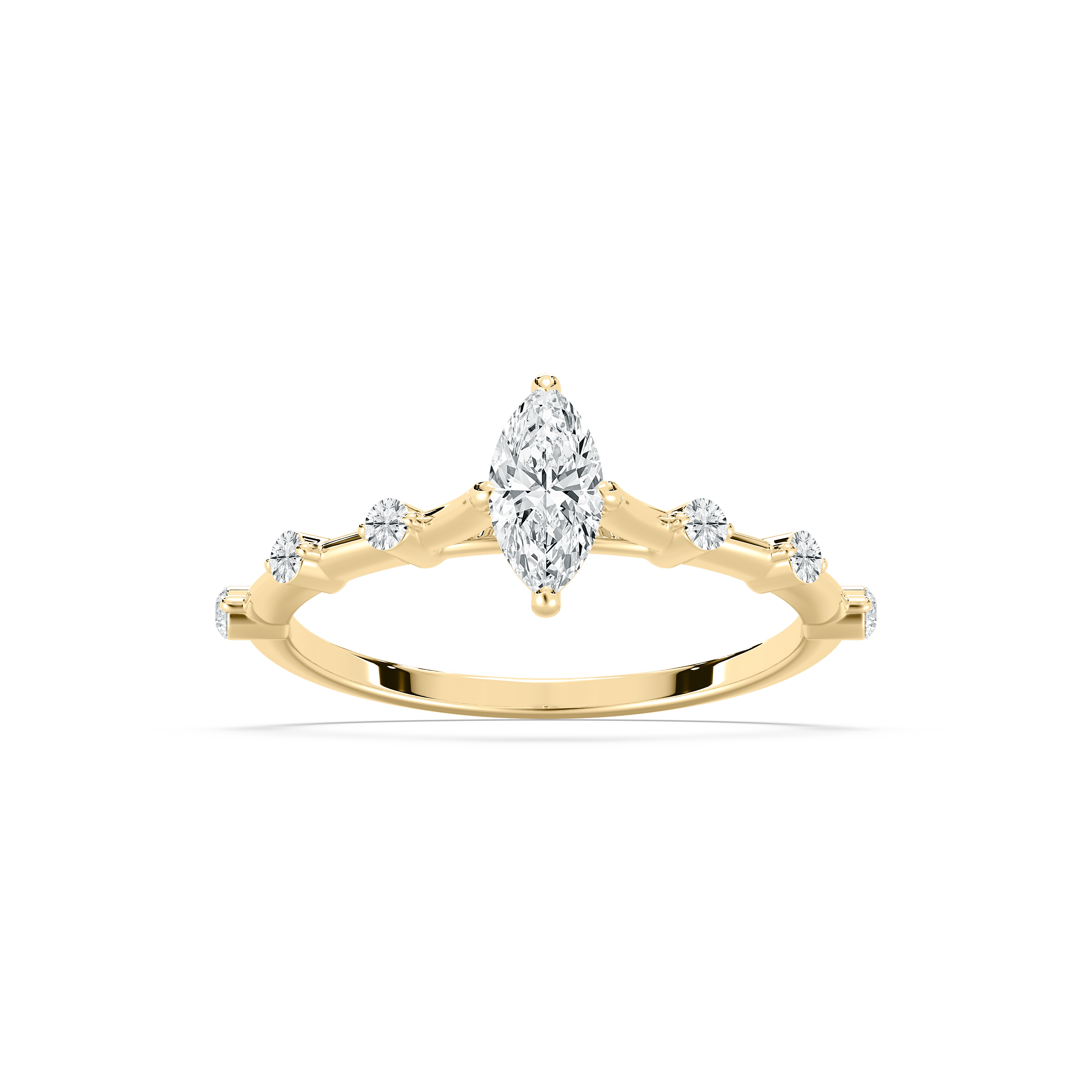 Round And Marquise Diamond Treble Side Stone Ring 