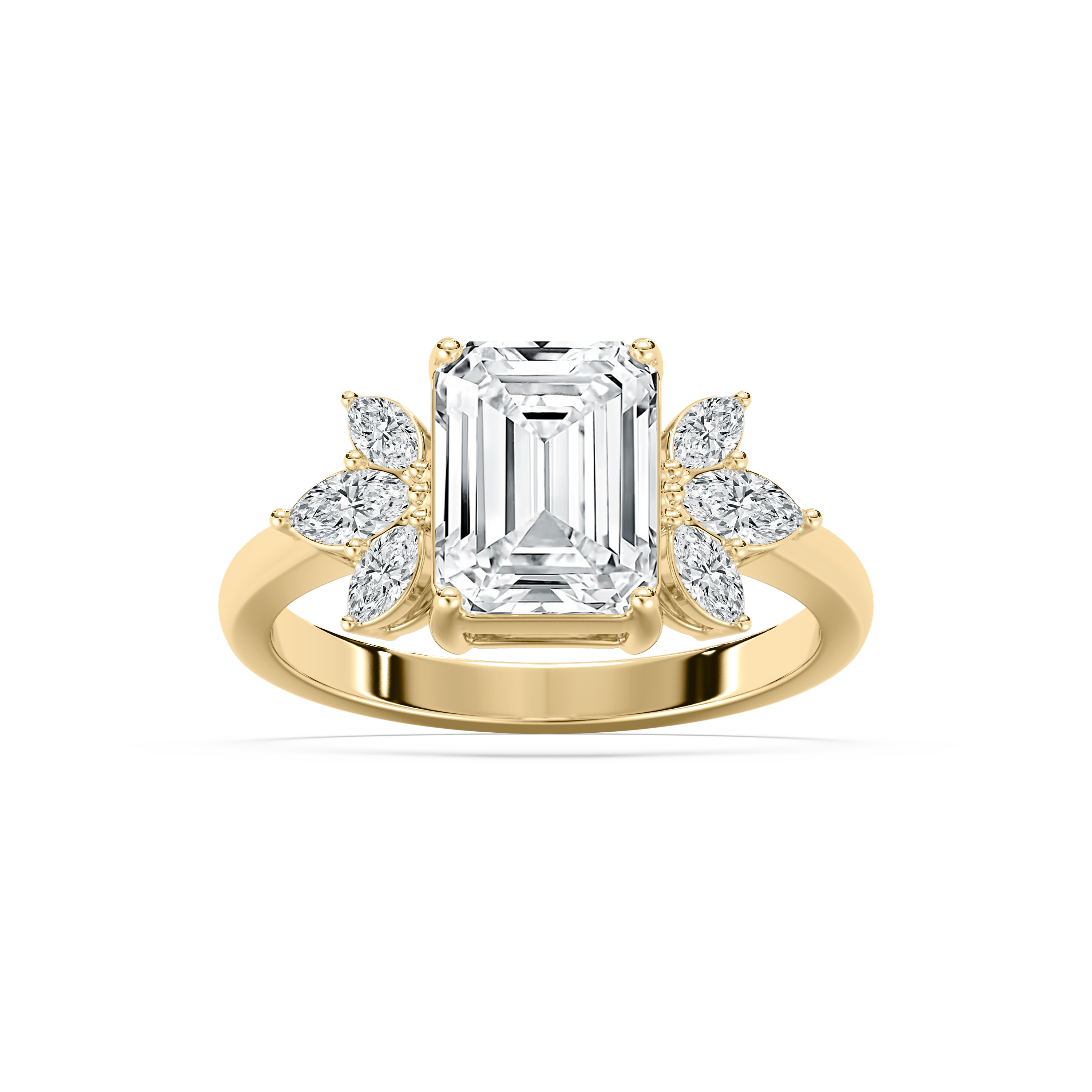 2.50 Carat Emerald Diamond Textre Fashion Side Stone Ring